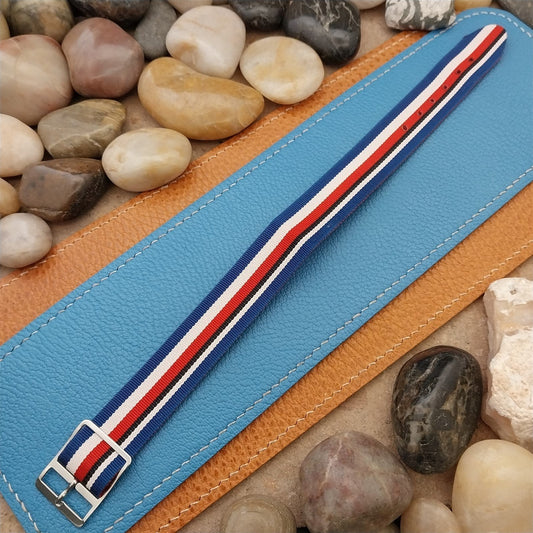60s Vintage Perlon Reversible 18mm Red White Blue Unused Single Pass Watch Band