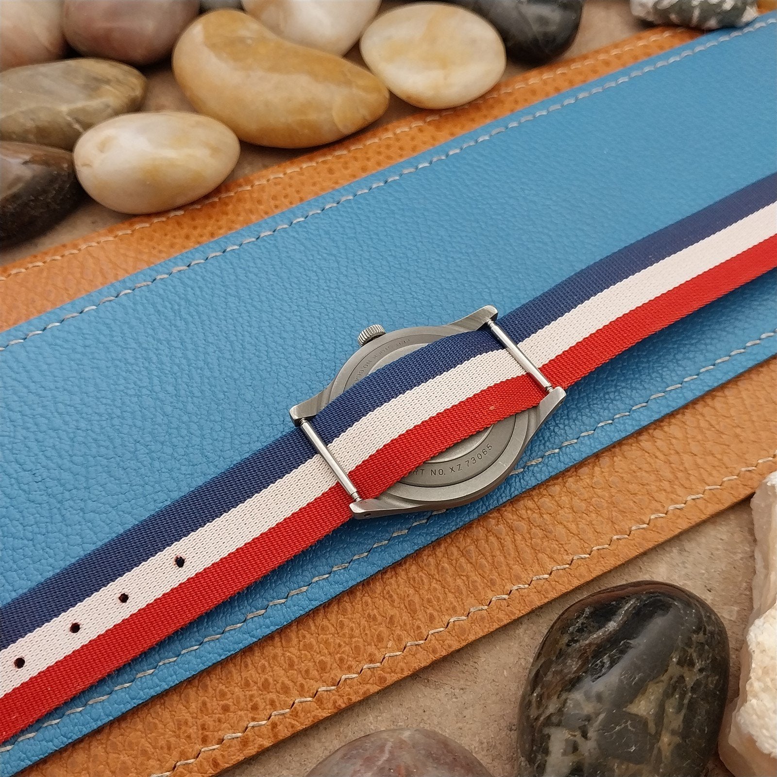 60s Vintage Perlon Reversible 18mm Red White Blue Unused Single Pass Watch Band