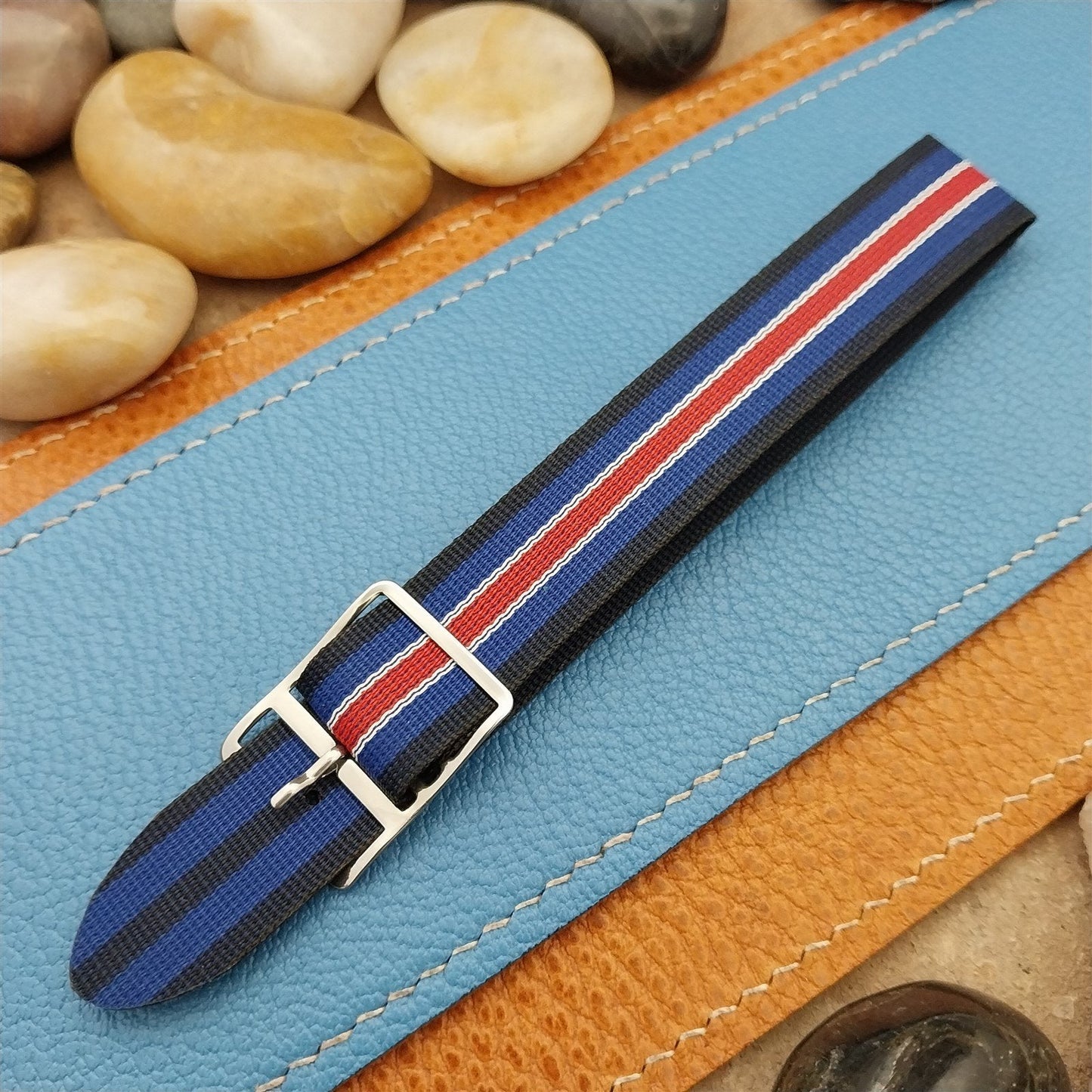 Perlon Reversible 18mm Red White Blue Military Unused 1960s Vintage Watch Band