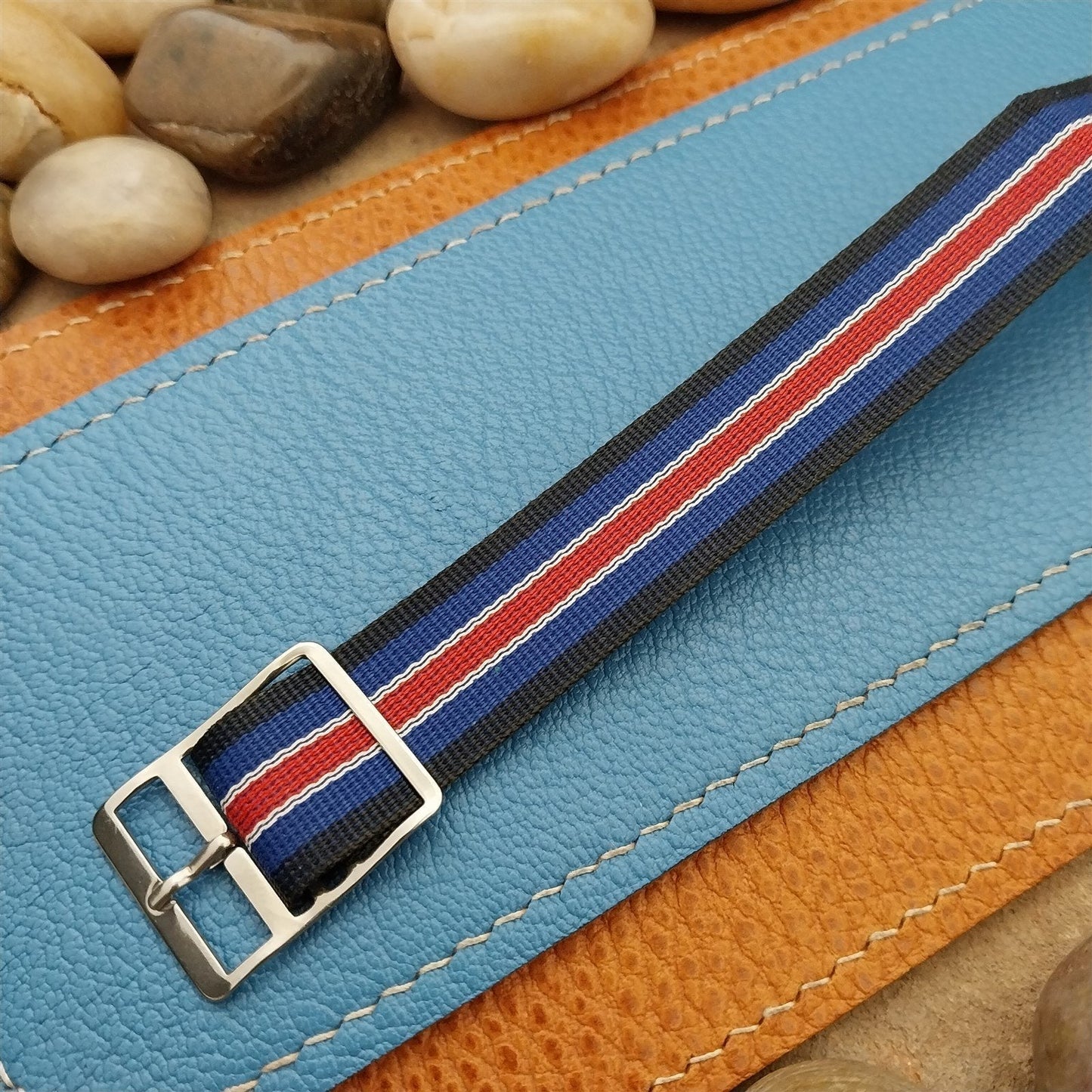 Perlon Reversible 18mm Red White Blue Military Unused 1960s Vintage Watch Band