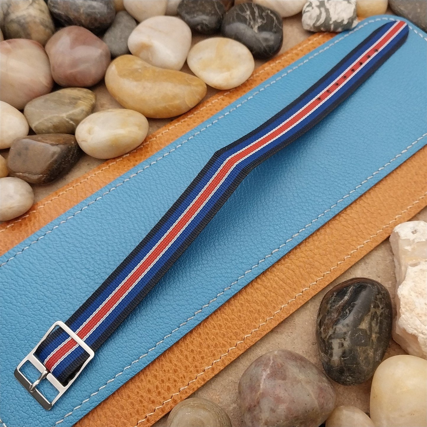 Perlon Reversible 18mm Red White Blue Military Unused 1960s Vintage Watch Band