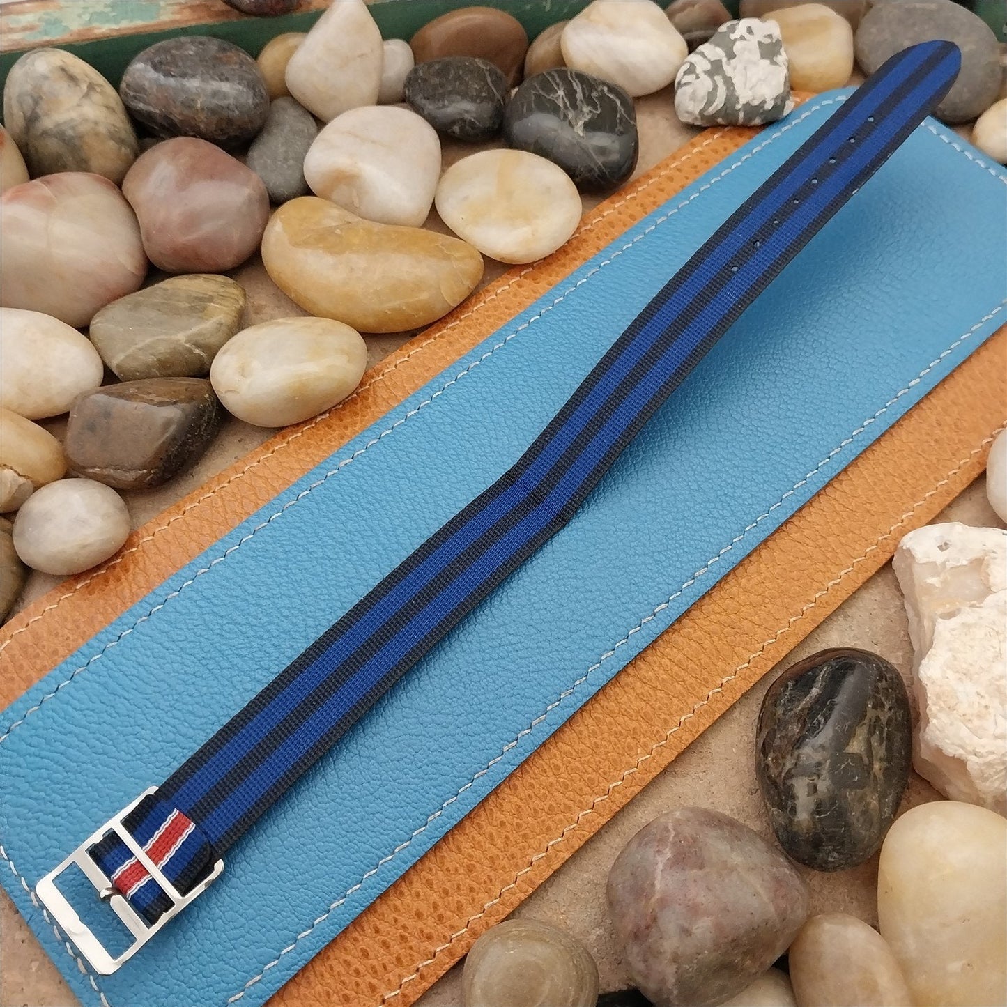 Perlon Reversible 18mm Red White Blue Military Unused 1960s Vintage Watch Band