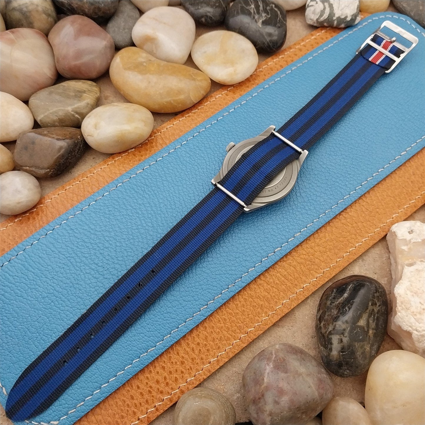 Perlon Reversible 18mm Red White Blue Military Unused 1960s Vintage Watch Band