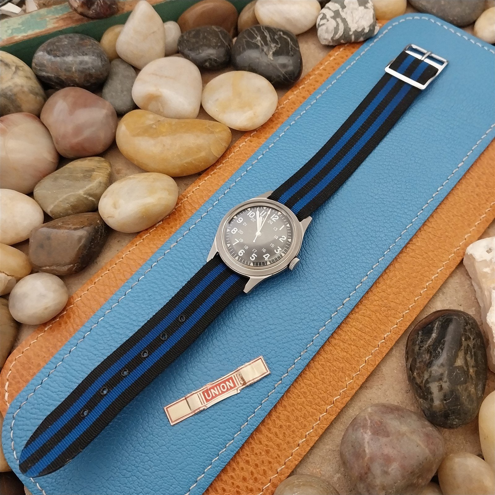 Perlon Reversible 18mm Red White Blue Military nos 1960s Vintage Watch Band