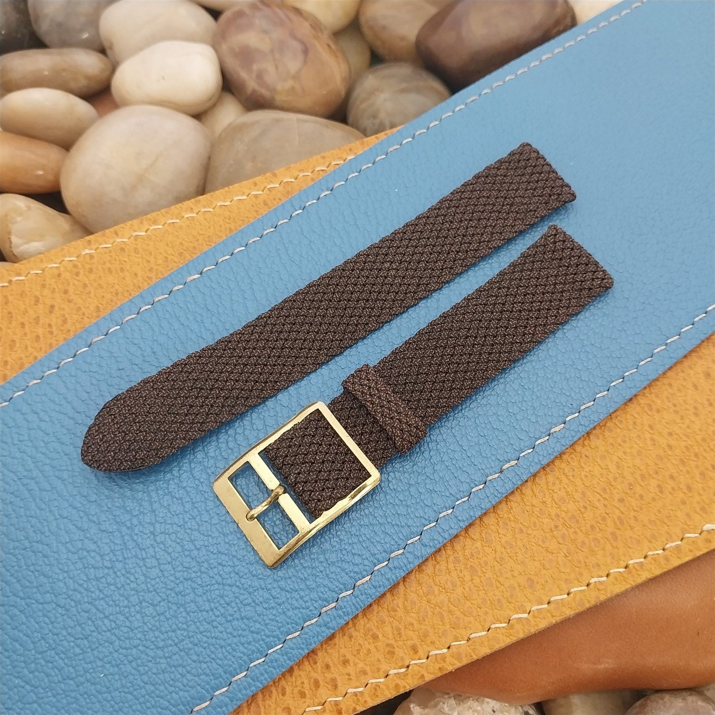 Perlon Mesh 2-piece Brown 16mm 1960s nos Vintage Field Watch Strap