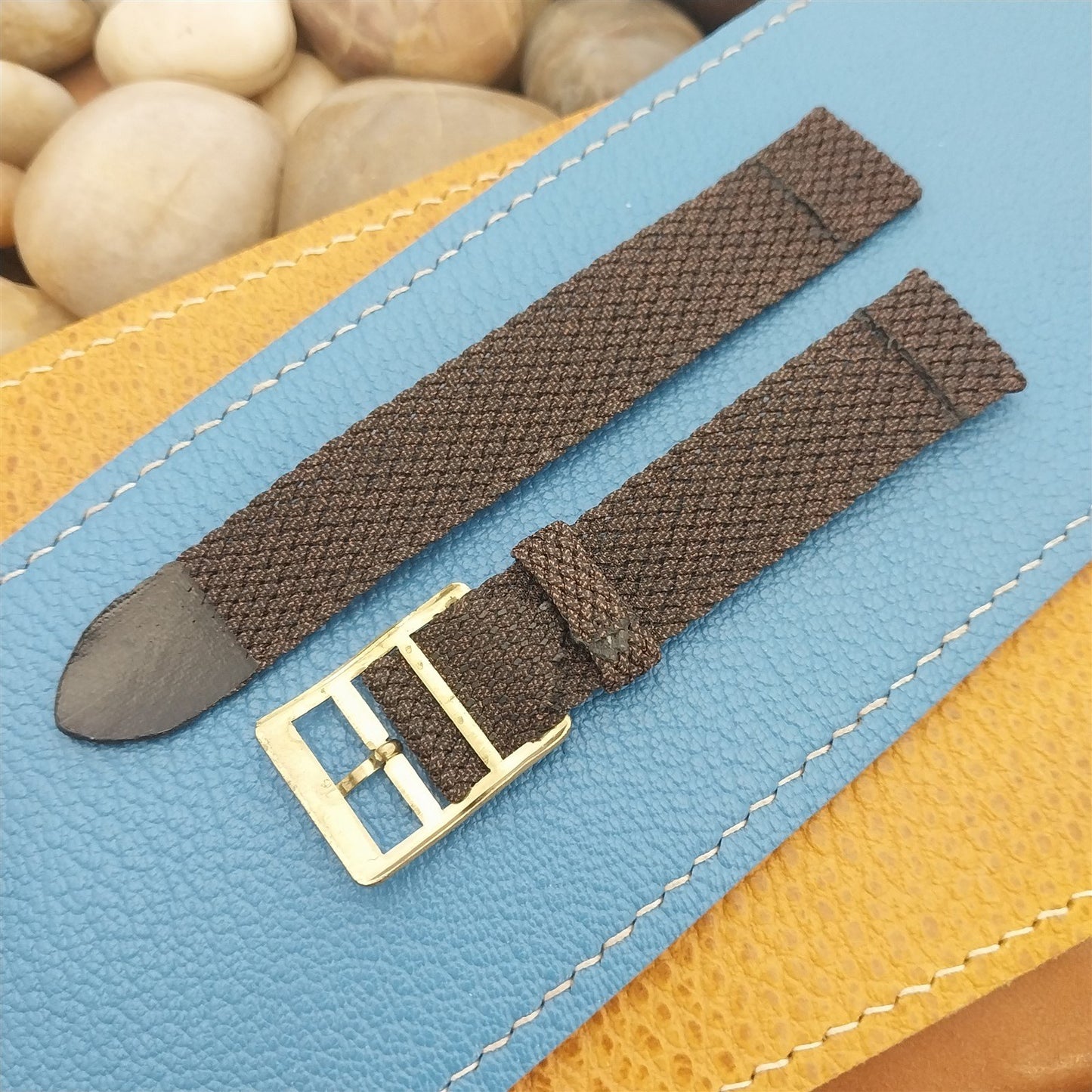 Perlon Mesh 2-piece Brown 16mm 1960s nos Vintage Field Watch Strap