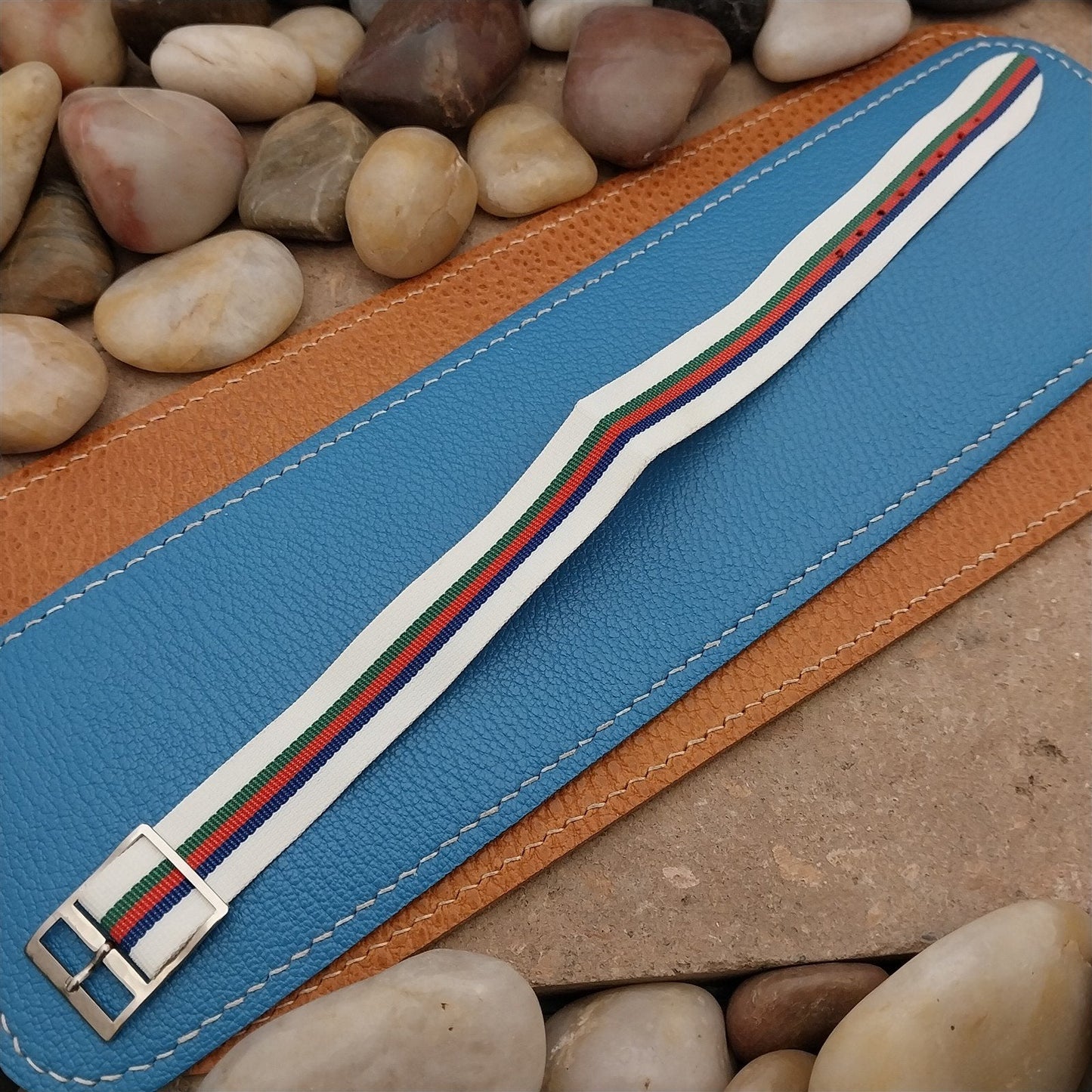 16mm Regimental Striped Nylon Classic Single Pass NOS 1960s Vintage Watch Band