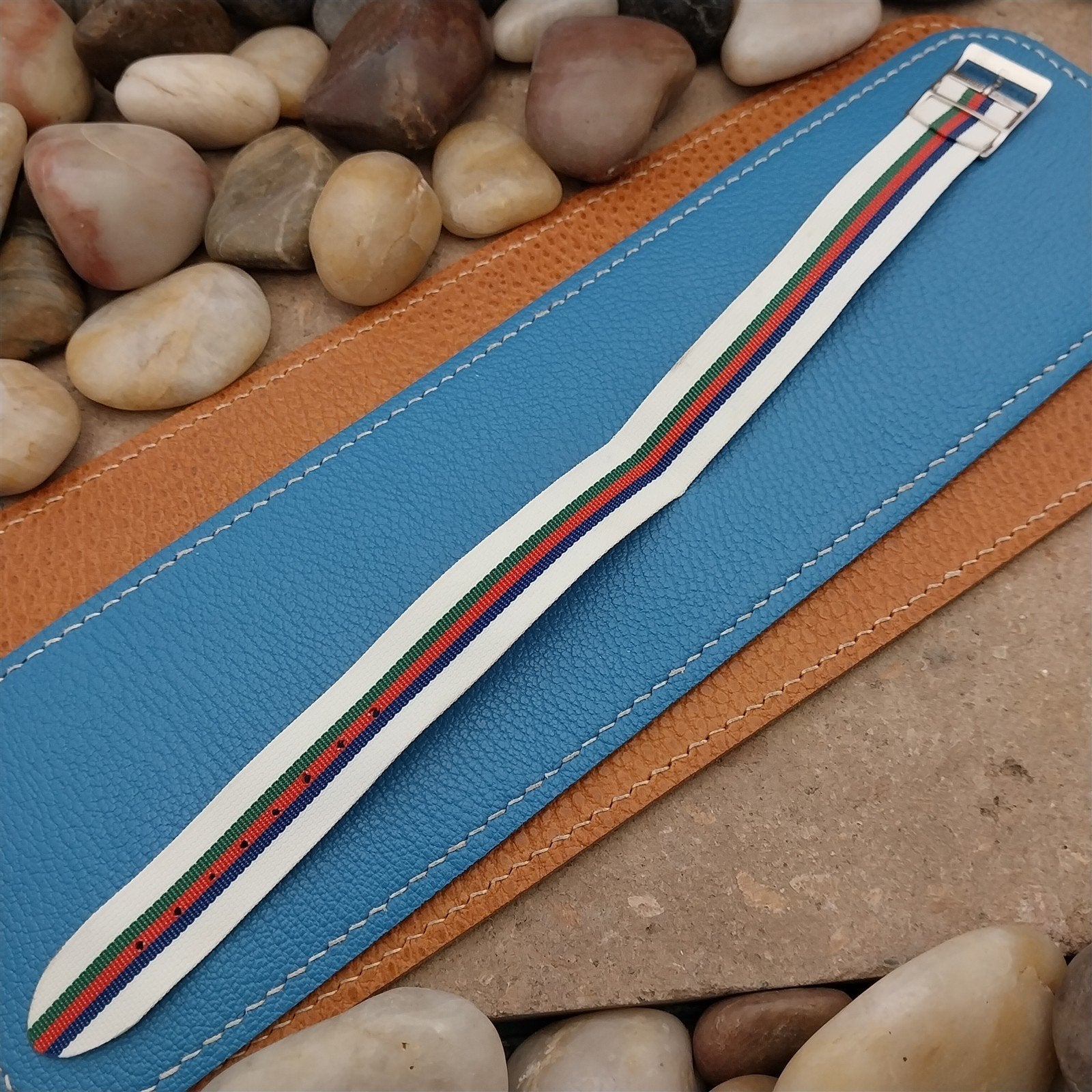 16mm Regimental Striped Nylon Classic Single Pass NOS 1960s Vintage Watch Band