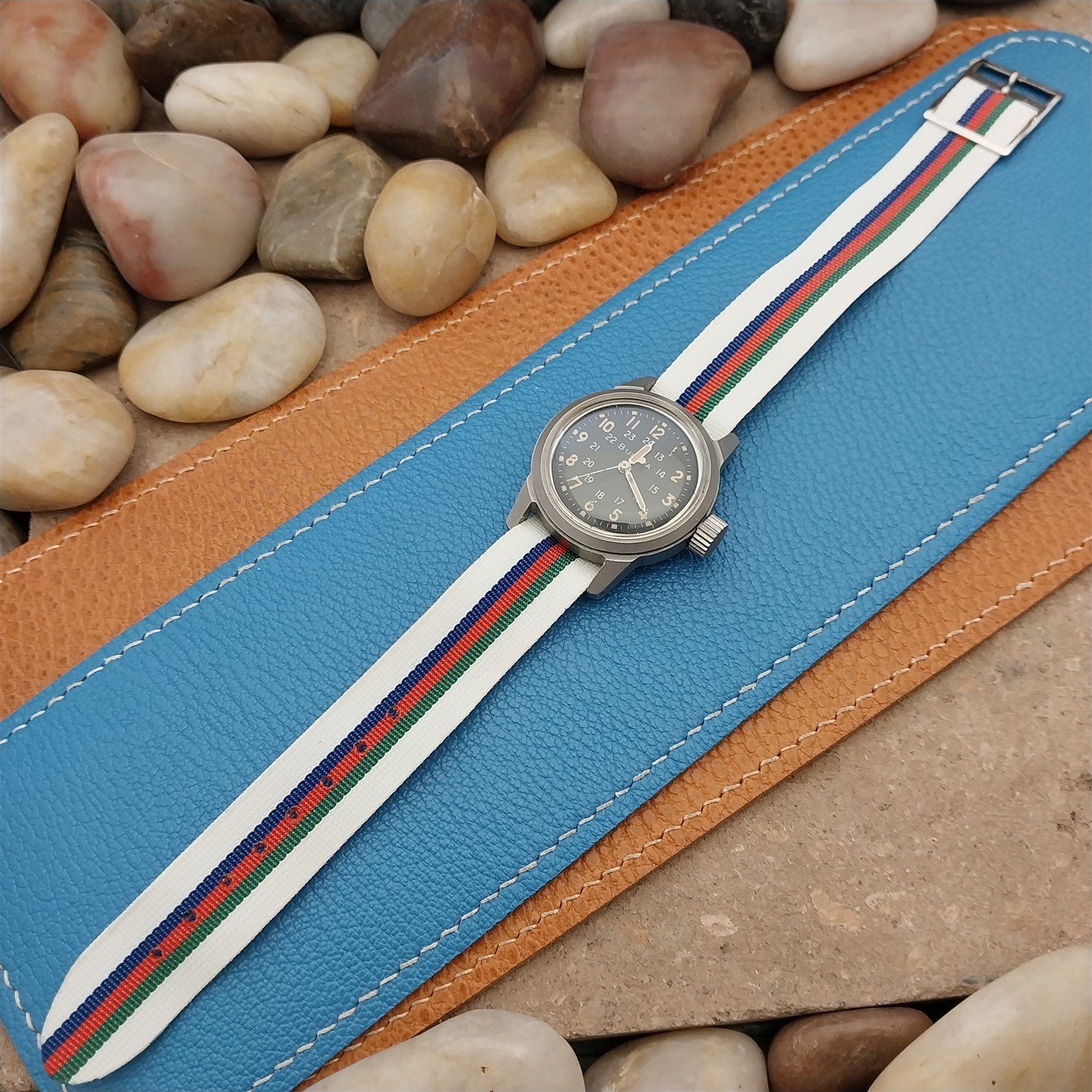 16mm Regimental Striped Nylon Classic Single Pass NOS 1960s Vintage Watch Band