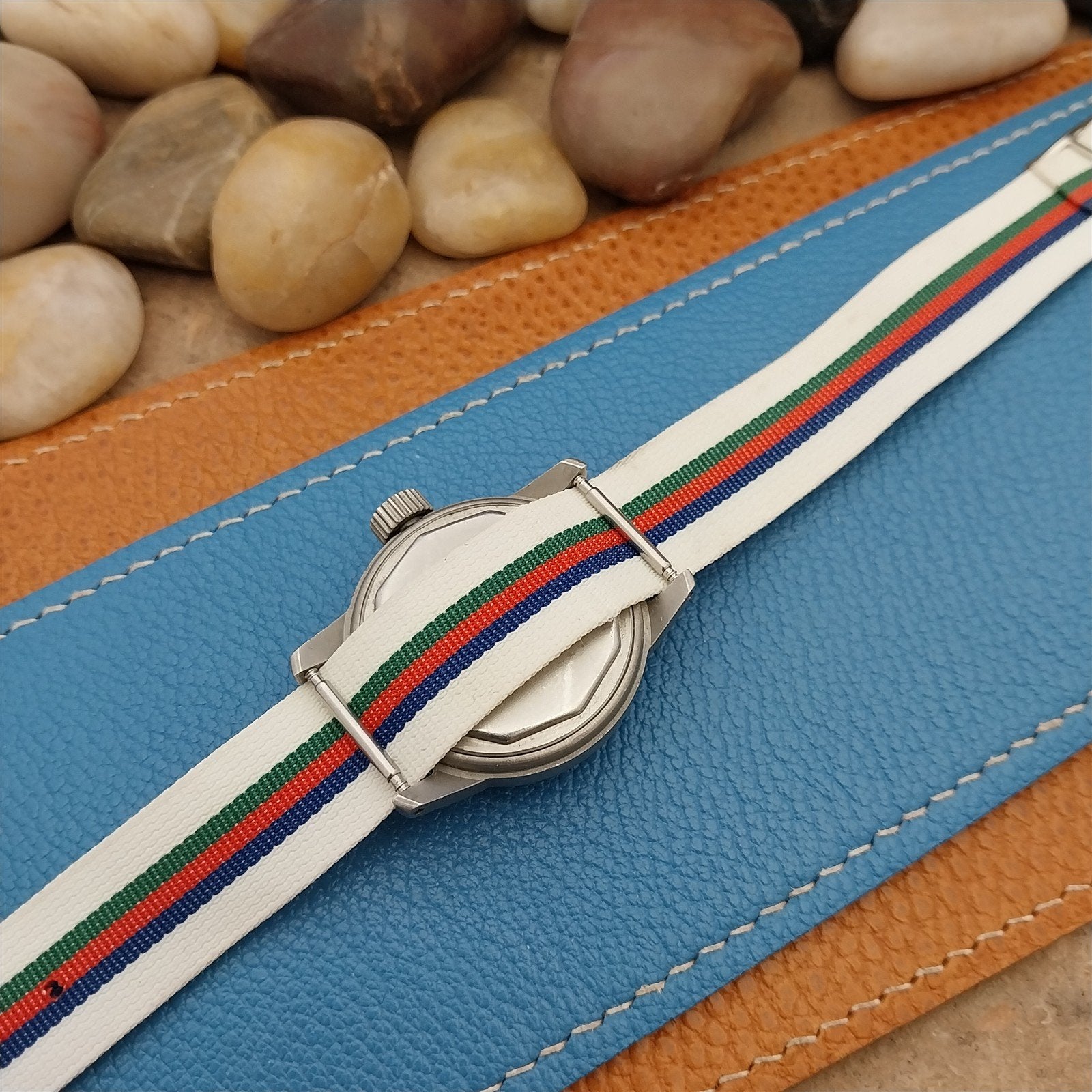 16mm Regimental Striped Nylon Classic Single Pass NOS 1960s Vintage Watch Band