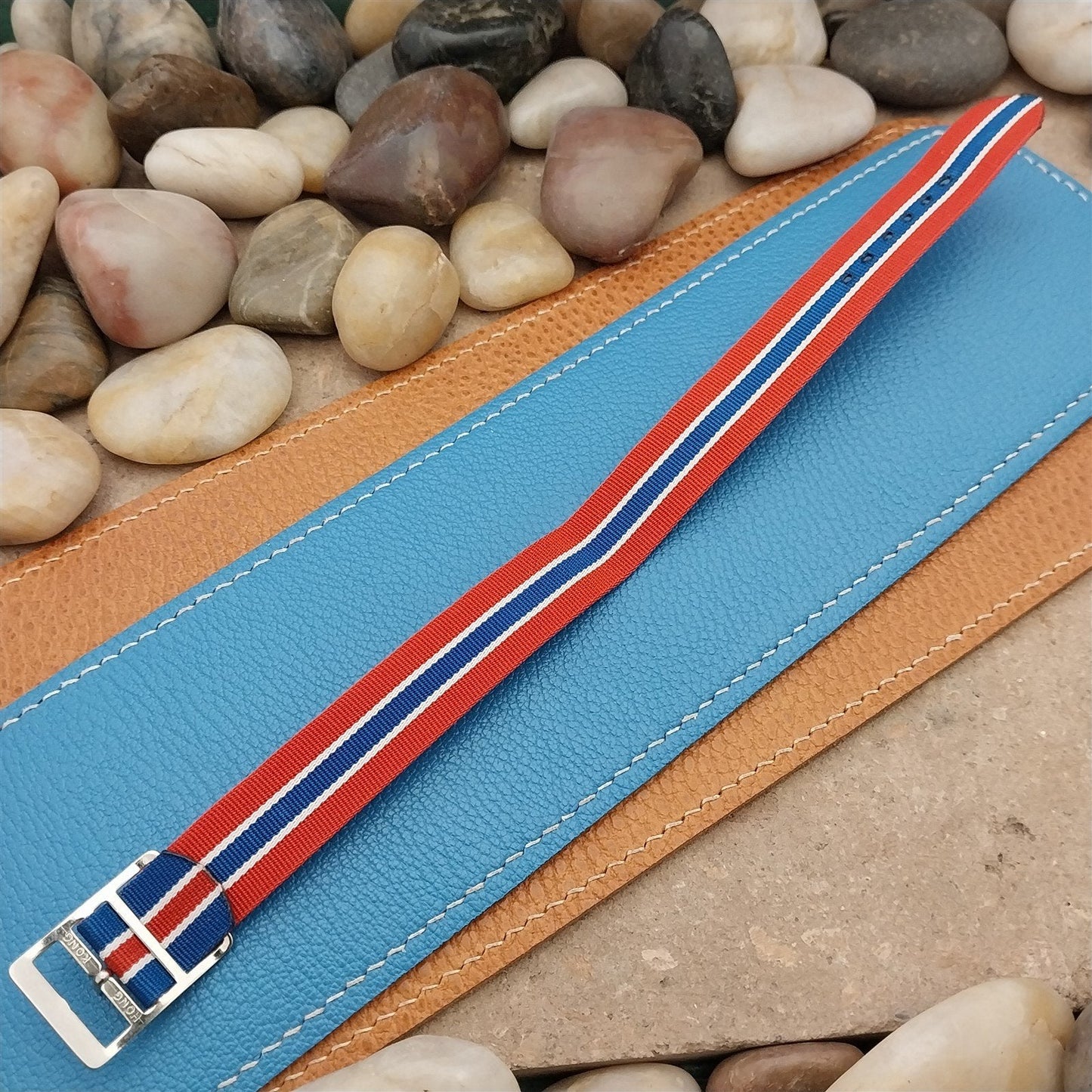 Vintage 16mm Reversible Perlon Striped Classic Single Pass NOS 1960s Watch Band