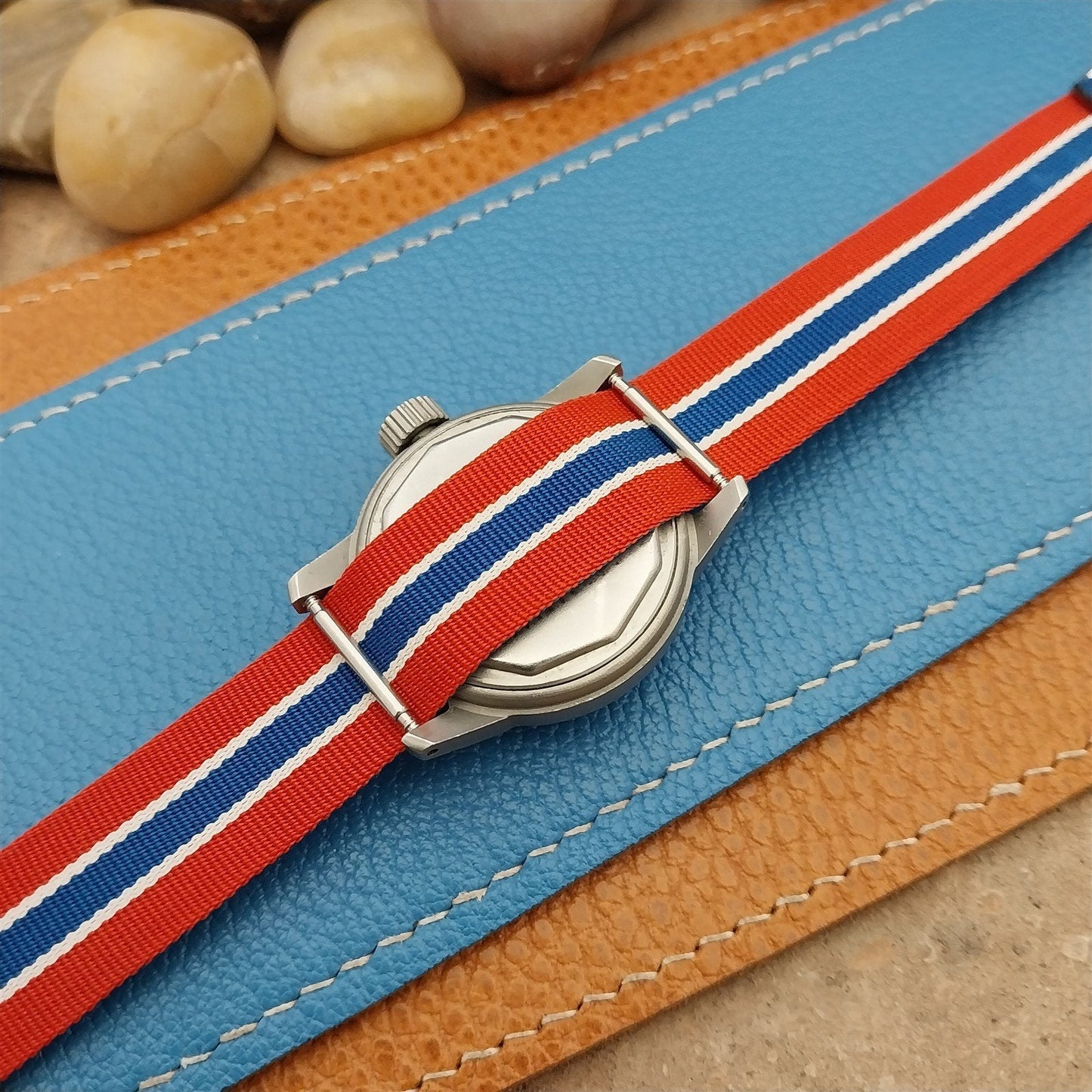 Vintage 16mm Reversible Perlon Striped Classic Single Pass NOS 1960s Watch Band