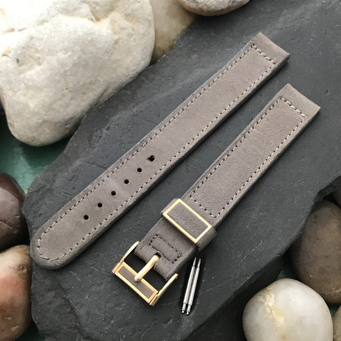 5/8" Long USA Calfskin Lined Gray Suede nos 1950s Unused Vintage Watch Band