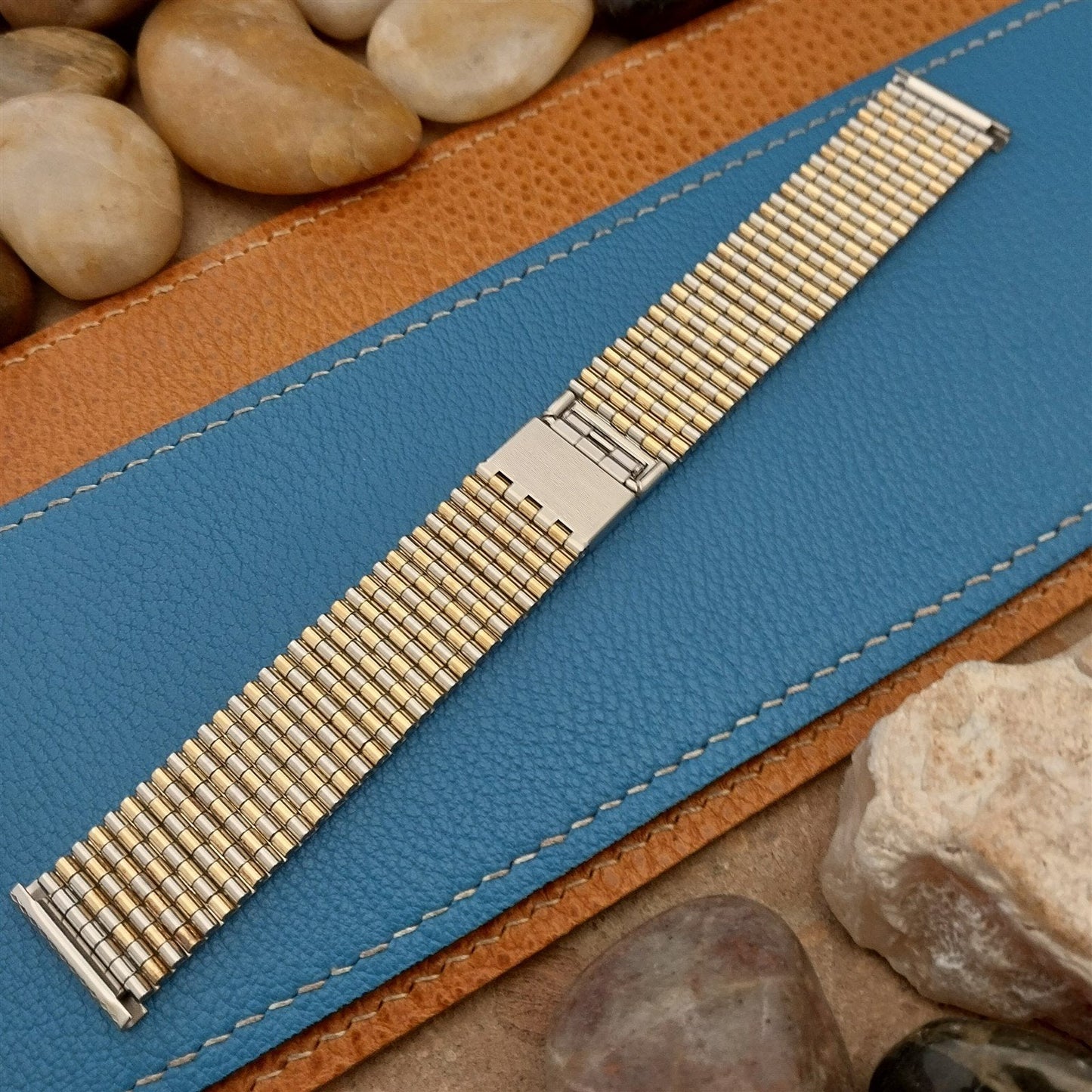 20mm Stainless Steel & Yellow Gold Novavit NSA Swiss nos Vintage Watch Band