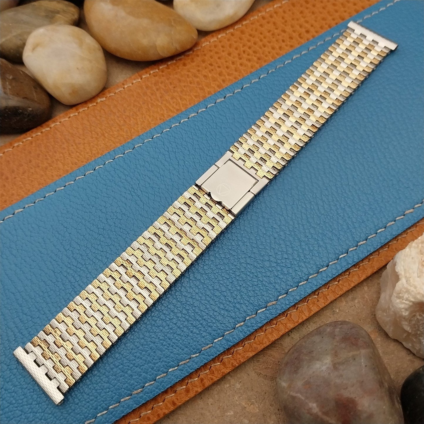 20mm Stainless Steel & Yellow Gold Novavit NSA Swiss nos Vintage Watch Band