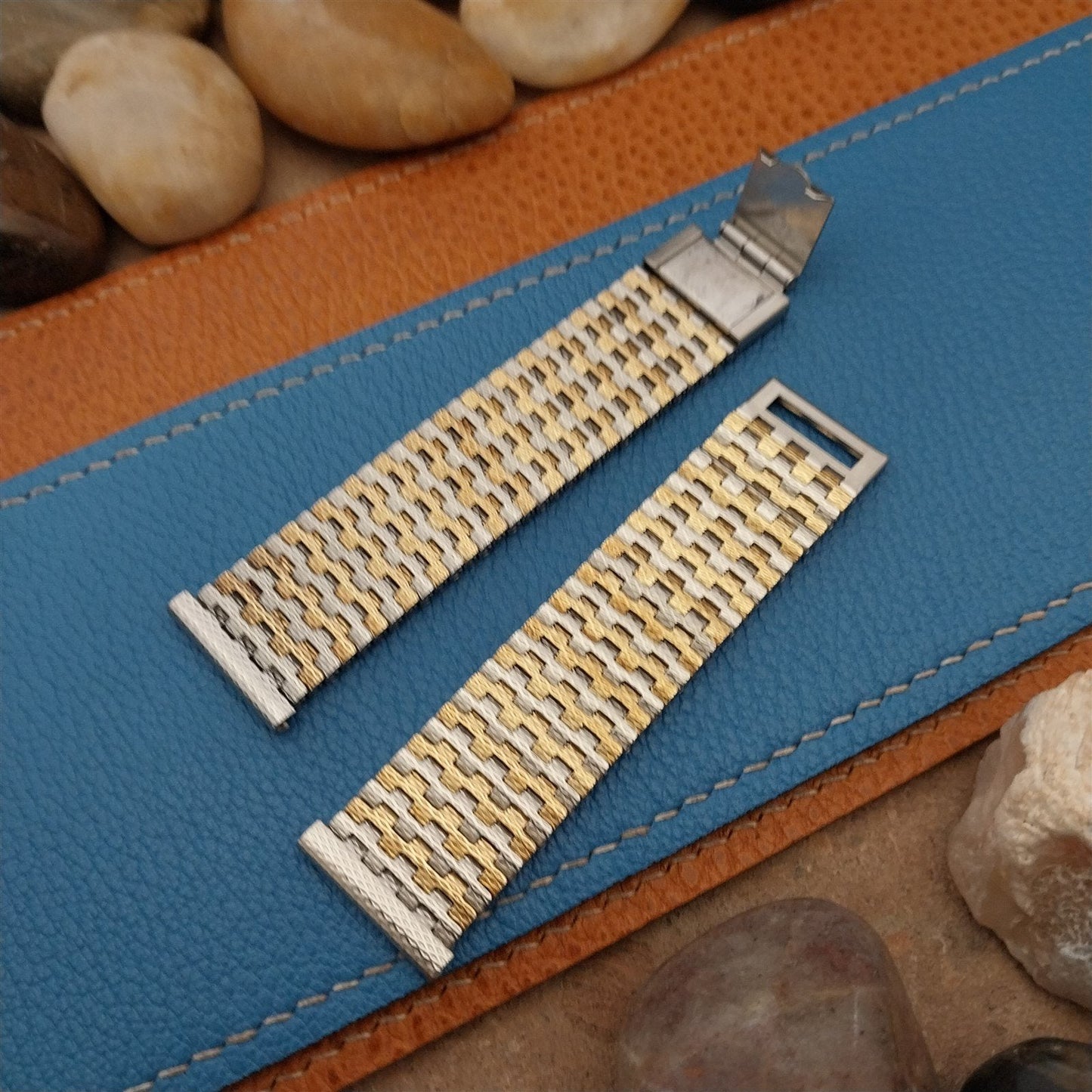 20mm Stainless Steel & Yellow Gold Novavit NSA Swiss nos Vintage Watch Band