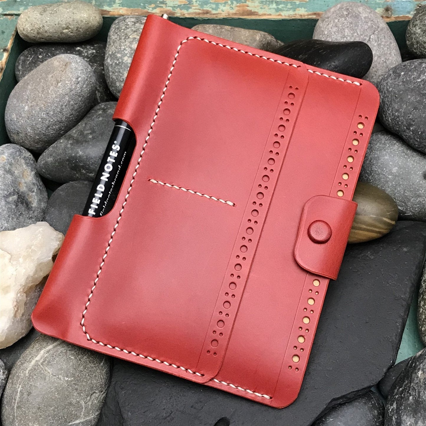 Handmade Red Italian Buttero Leather Field Notes Notebook Travel Wallet