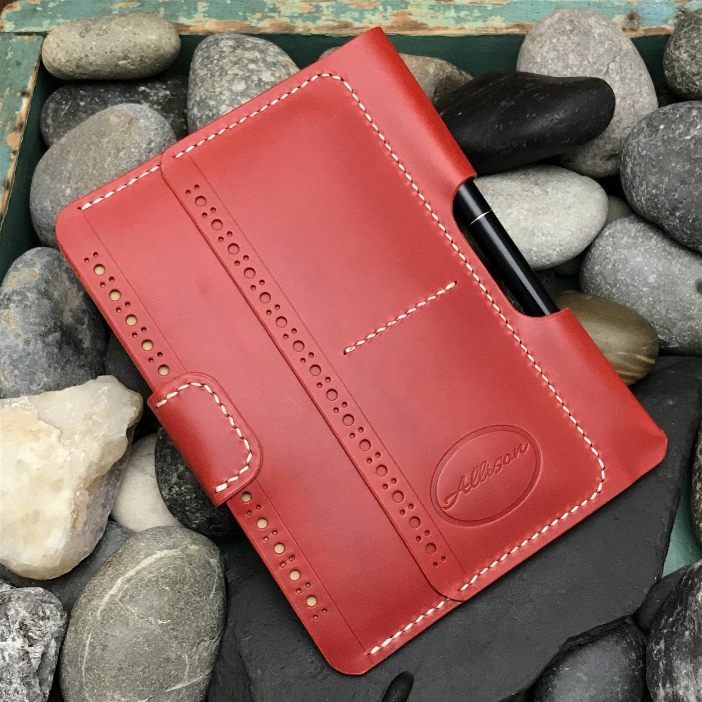 Handmade Red Italian Buttero Leather Field Notes Notebook Travel Wallet