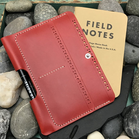 Handmade Red Italian Buttero Leather Field Notes Notebook Travel Wallet