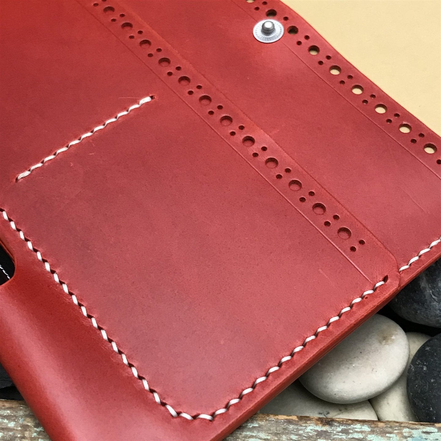 Handmade Red Italian Buttero Leather Field Notes Notebook Travel Wallet