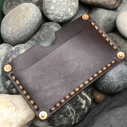 Handmade Shell Cordovan Leather Card Wallet Copper Riveted & Double Stitched