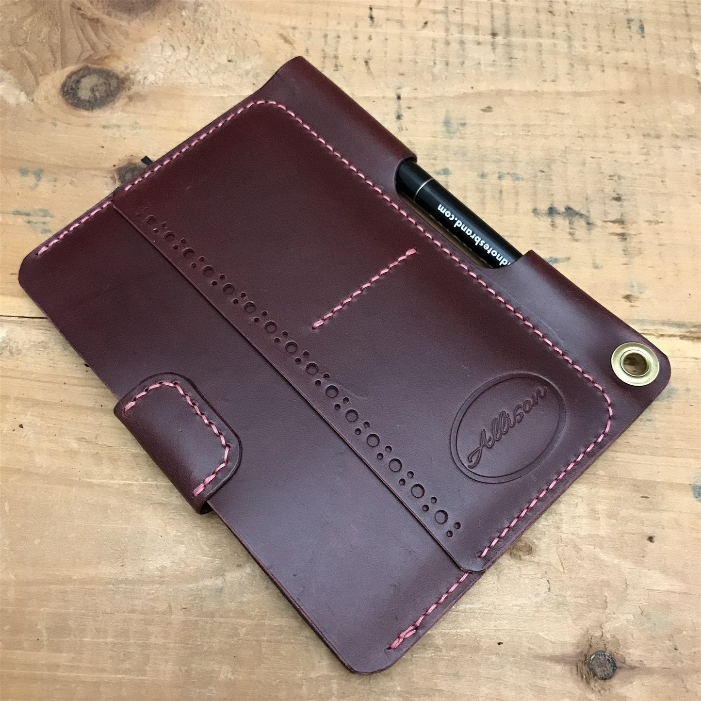 Handmade Plum Italian Buttero Leather Field Notes Notebook Travel Wallet
