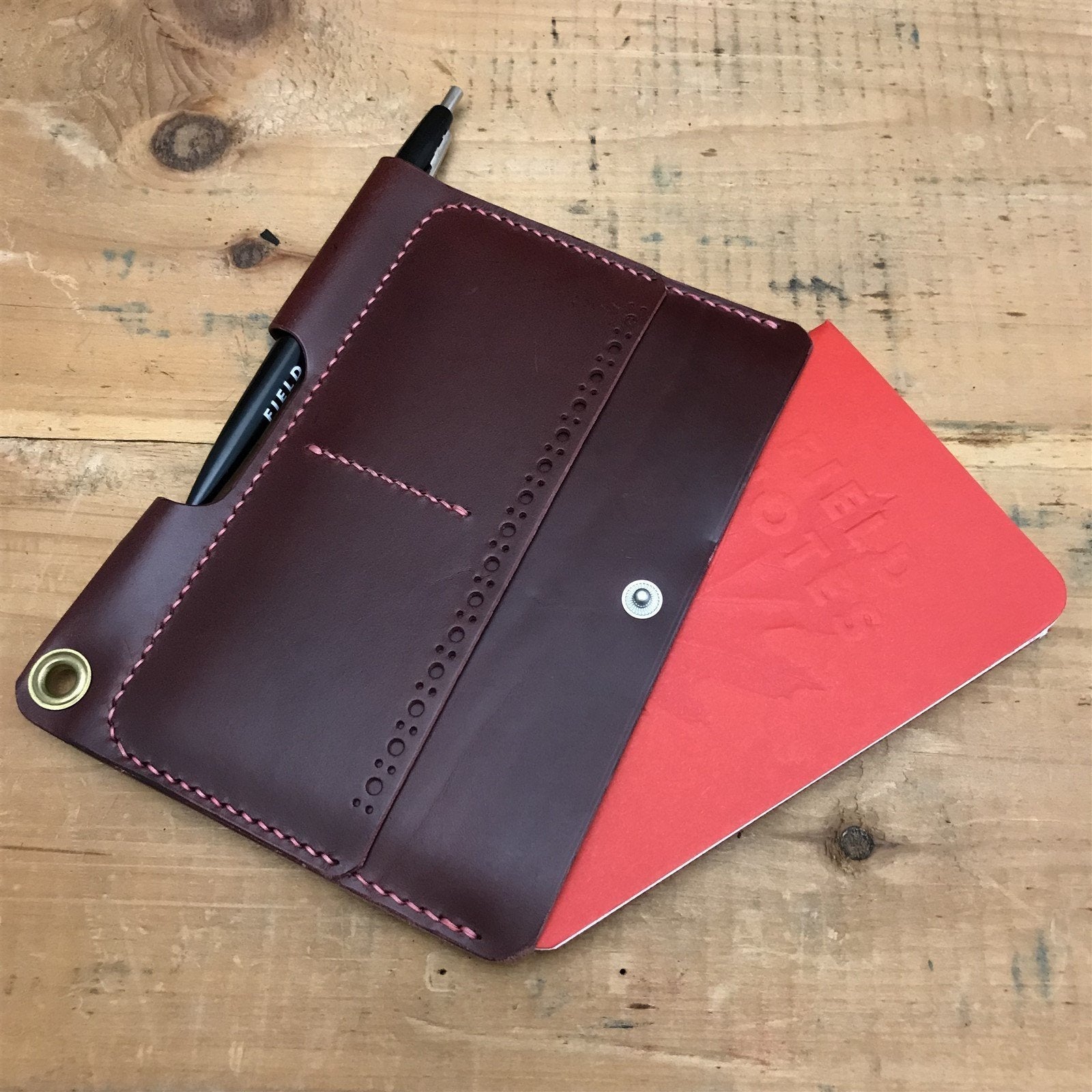 Handmade Plum Italian Buttero Leather Field Notes Notebook Travel Wallet