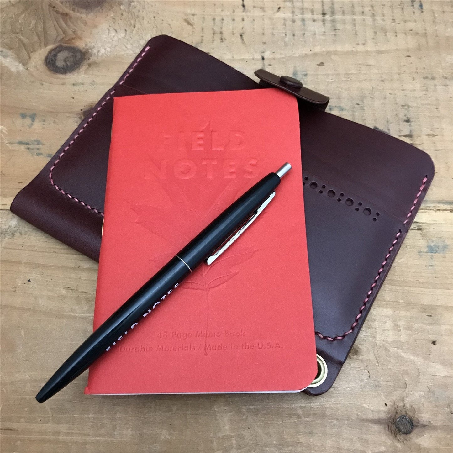 Handmade Plum Italian Buttero Leather Field Notes Notebook Travel Wallet