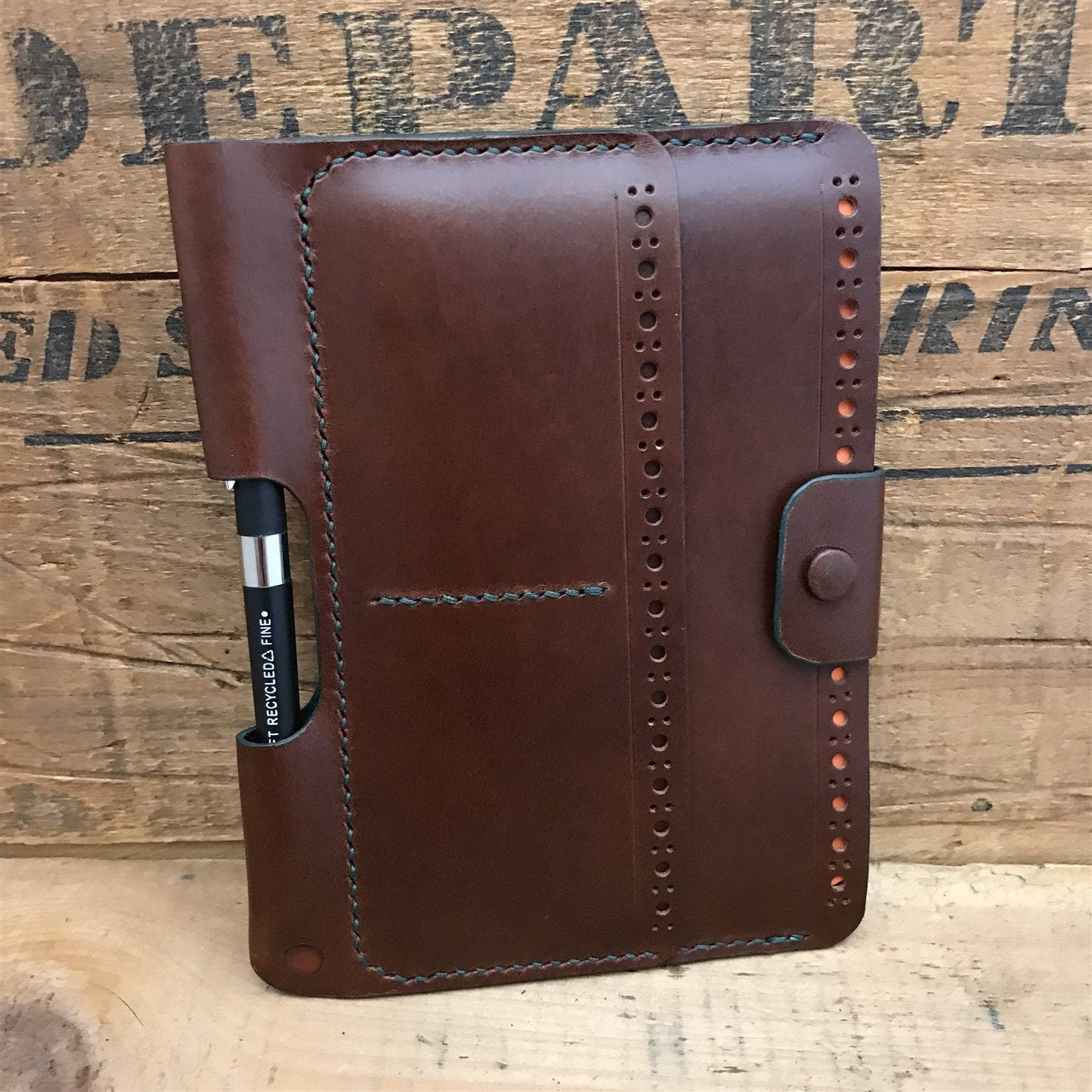 Handmade Brown Italian Buttero Brogue Leather Field Notes Notebook Travel Wallet