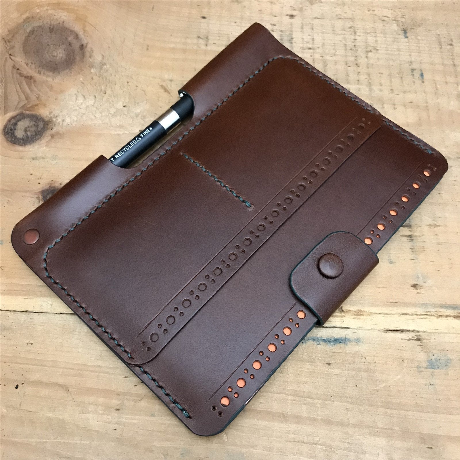 Handmade Brown Italian Buttero Brogue Leather Field Notes Notebook Travel Wallet
