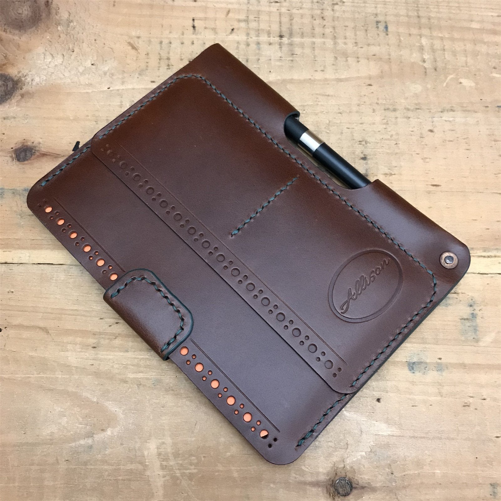 Handmade Brown Italian Buttero Brogue Leather Field Notes Notebook Travel Wallet