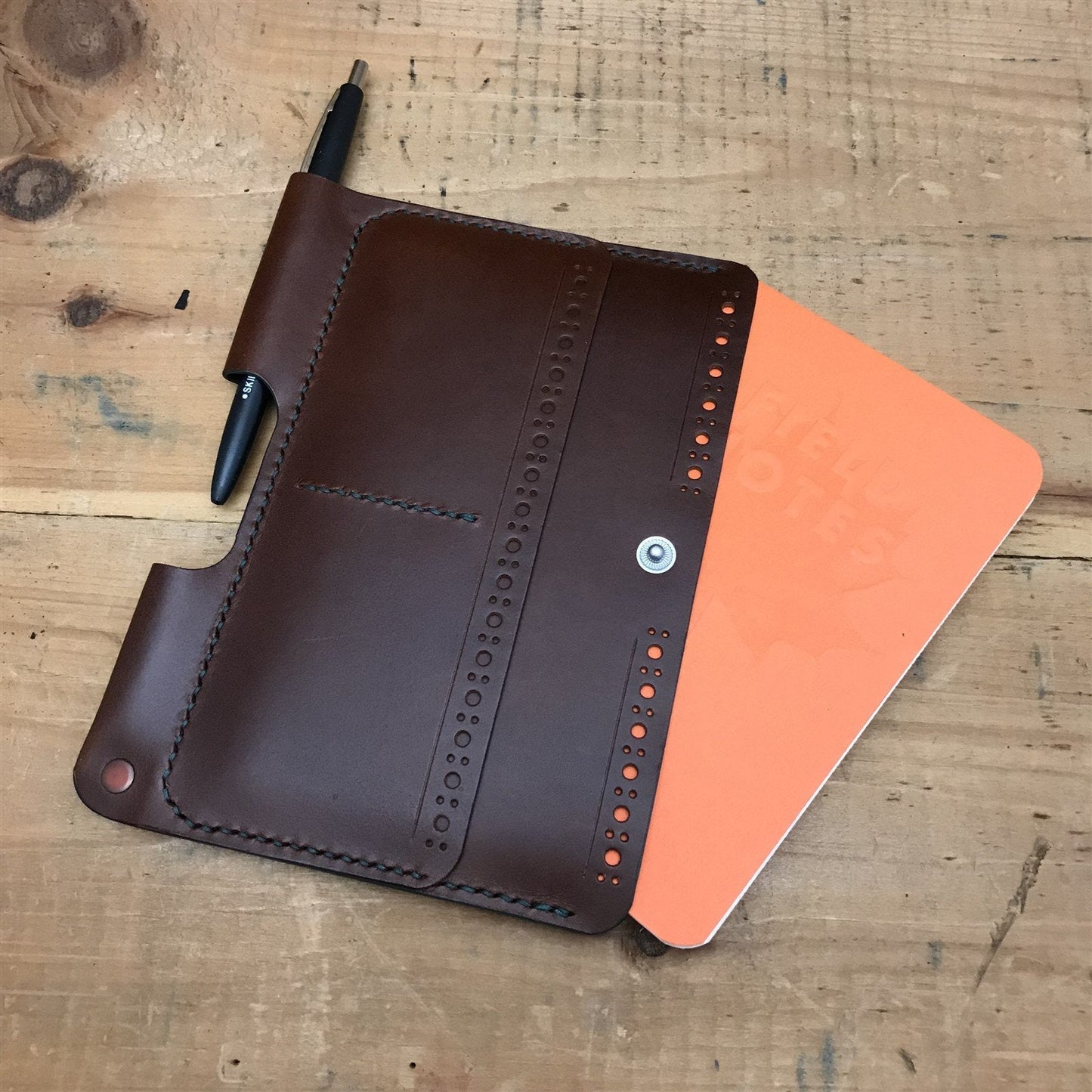 Handmade Brown Italian Buttero Brogue Leather Field Notes Notebook Travel Wallet