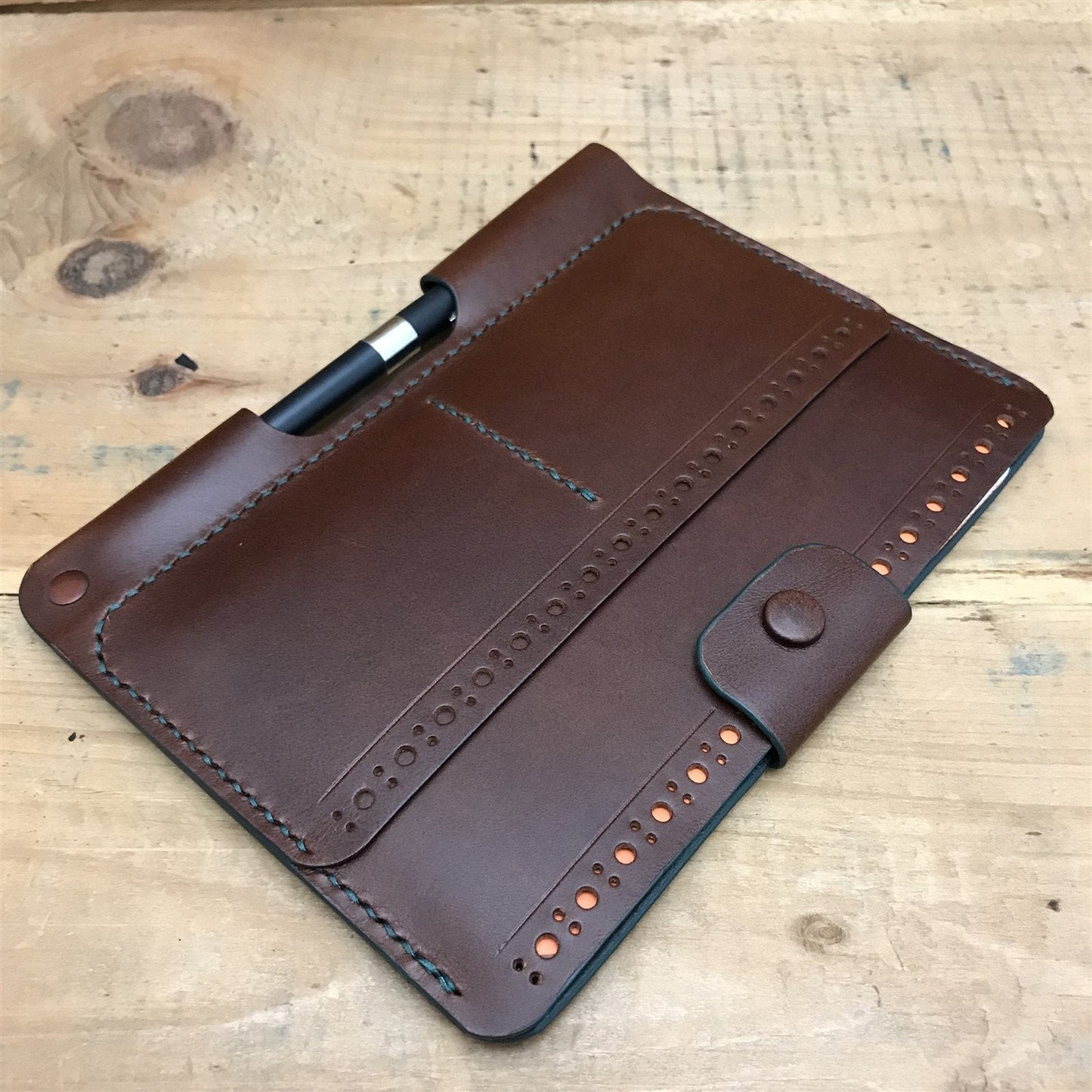 Handmade Brown Italian Buttero Brogue Leather Field Notes Notebook Travel Wallet