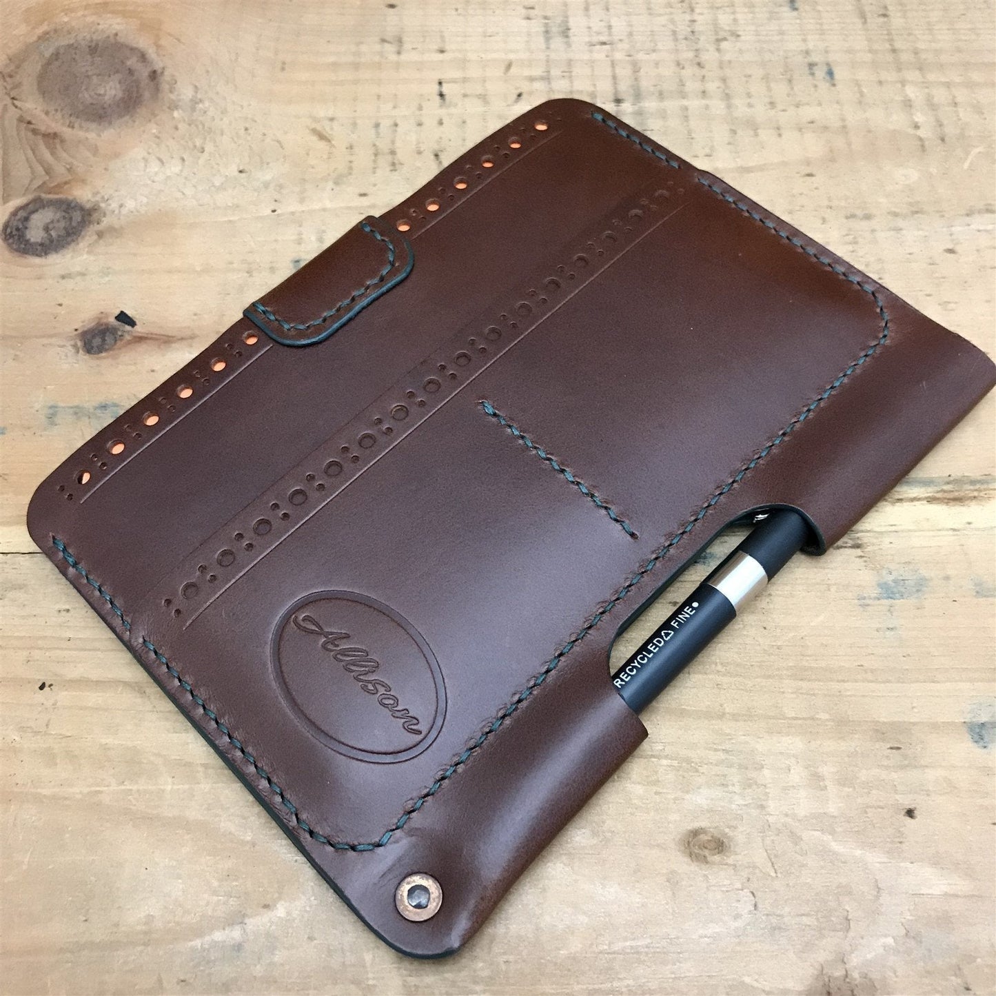 Handmade Brown Italian Buttero Brogue Leather Field Notes Notebook Travel Wallet