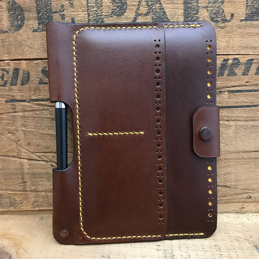 Handmade Brown Italian Buttero Brogue Leather Field Notes Notebook Travel Wallet