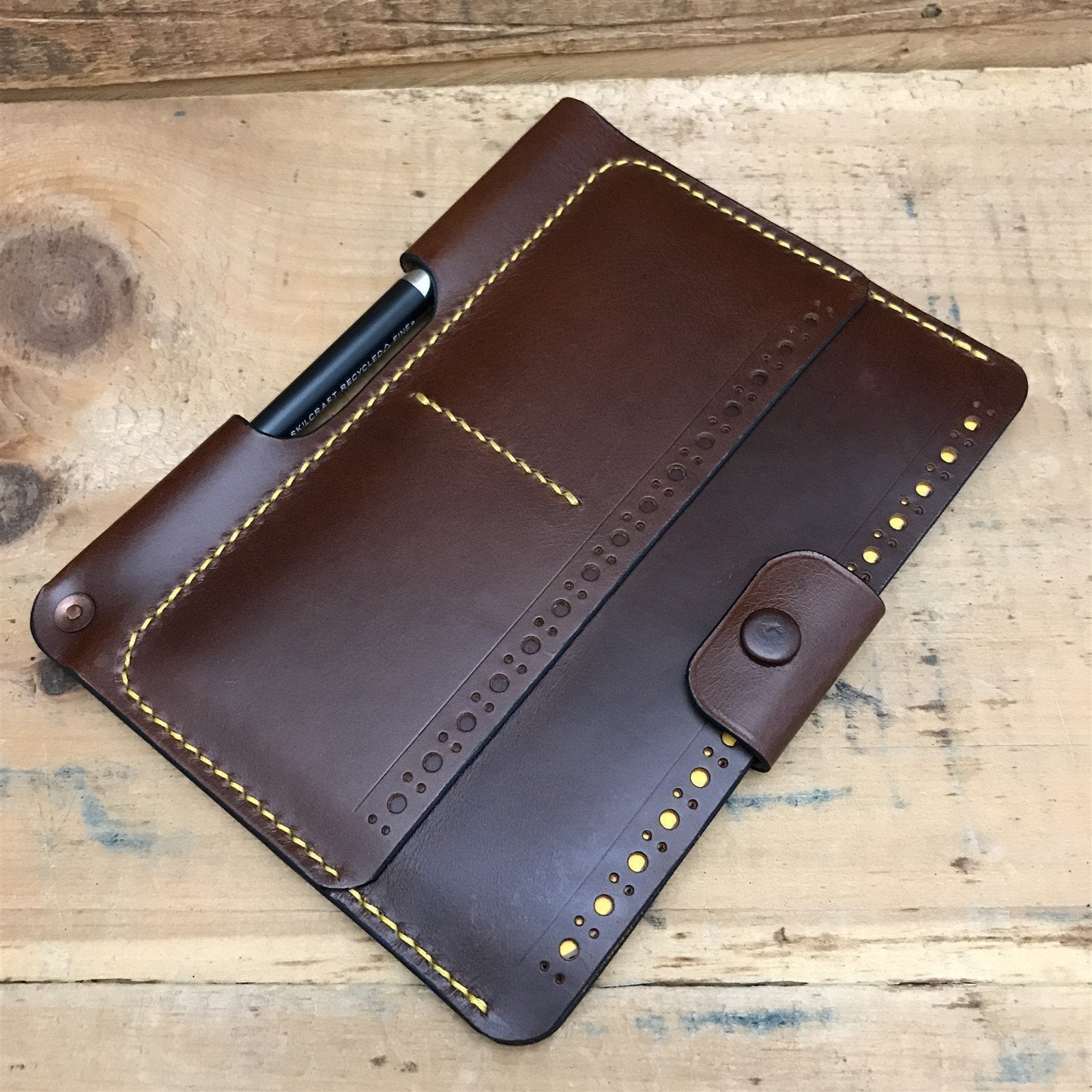 Handmade Brown Italian Buttero Brogue Leather Field Notes Notebook Travel Wallet
