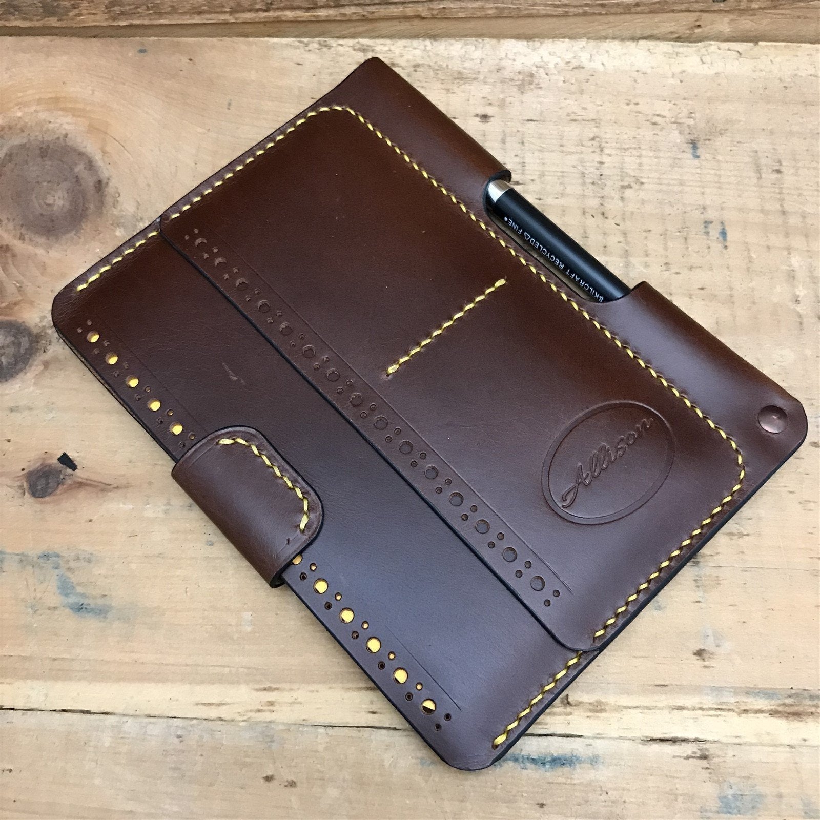 Handmade Brown Italian Buttero Brogue Leather Field Notes Notebook Travel Wallet