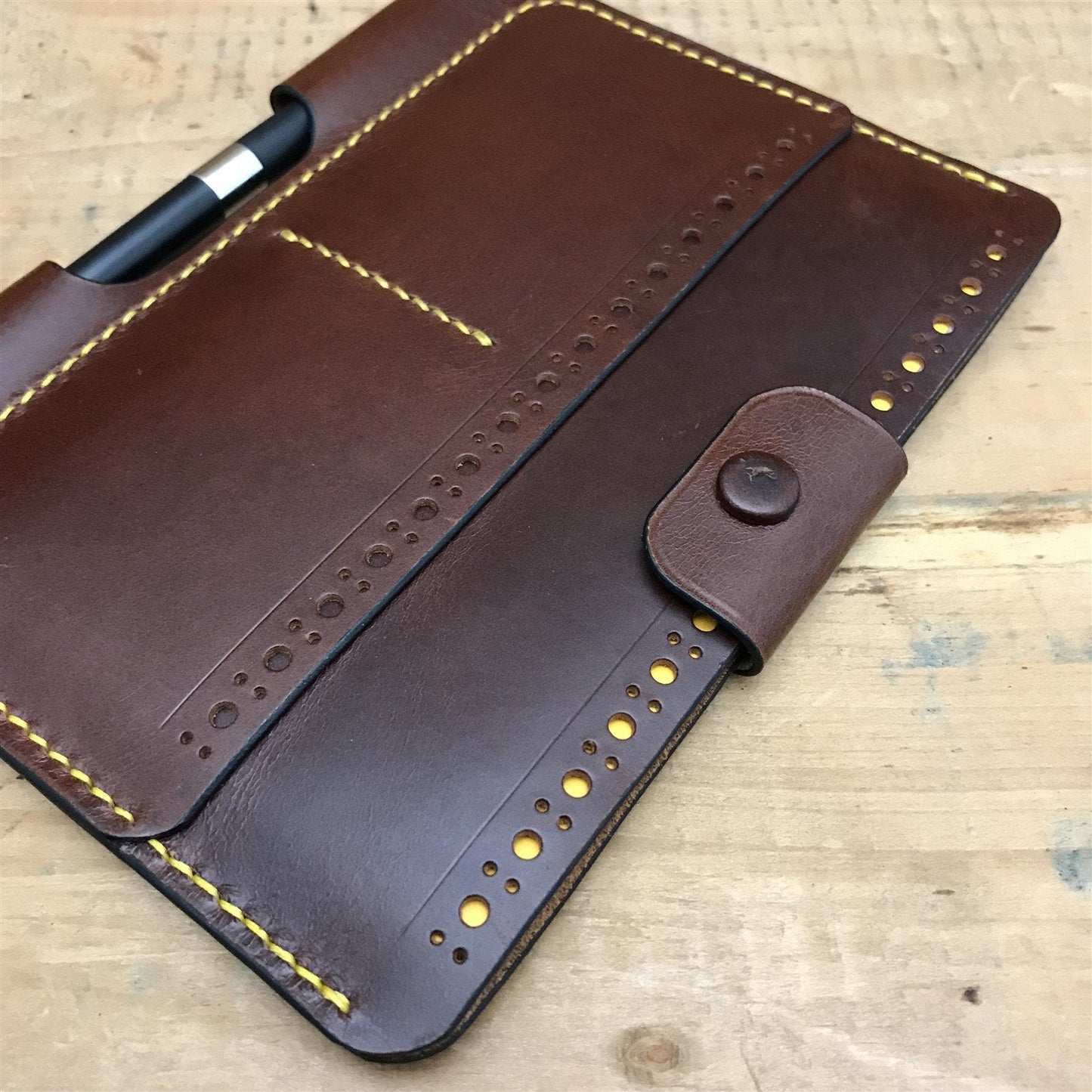 Handmade Brown Italian Buttero Brogue Leather Field Notes Notebook Travel Wallet