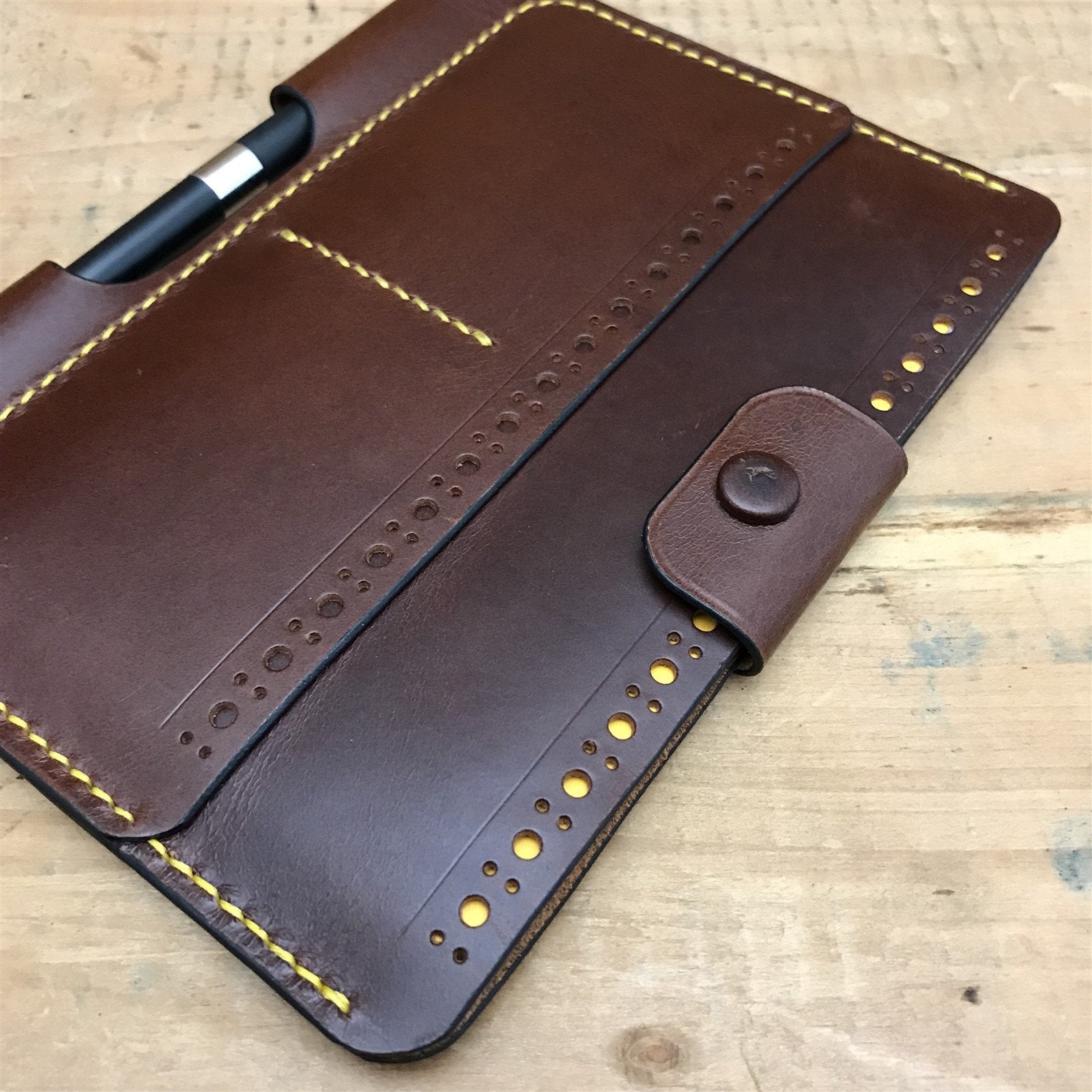 Handmade Brown Italian Buttero Brogue Leather Field Notes Notebook Travel Wallet