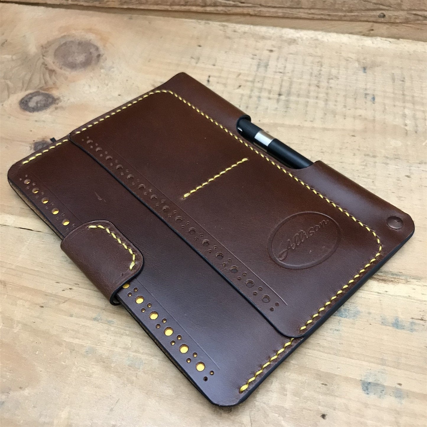 Handmade Brown Italian Buttero Brogue Leather Field Notes Notebook Travel Wallet