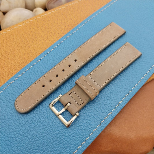 1940s Sueded Calf 16mm Hand-Rolled Edge Vintage Watch Band & Deluxe Buckle