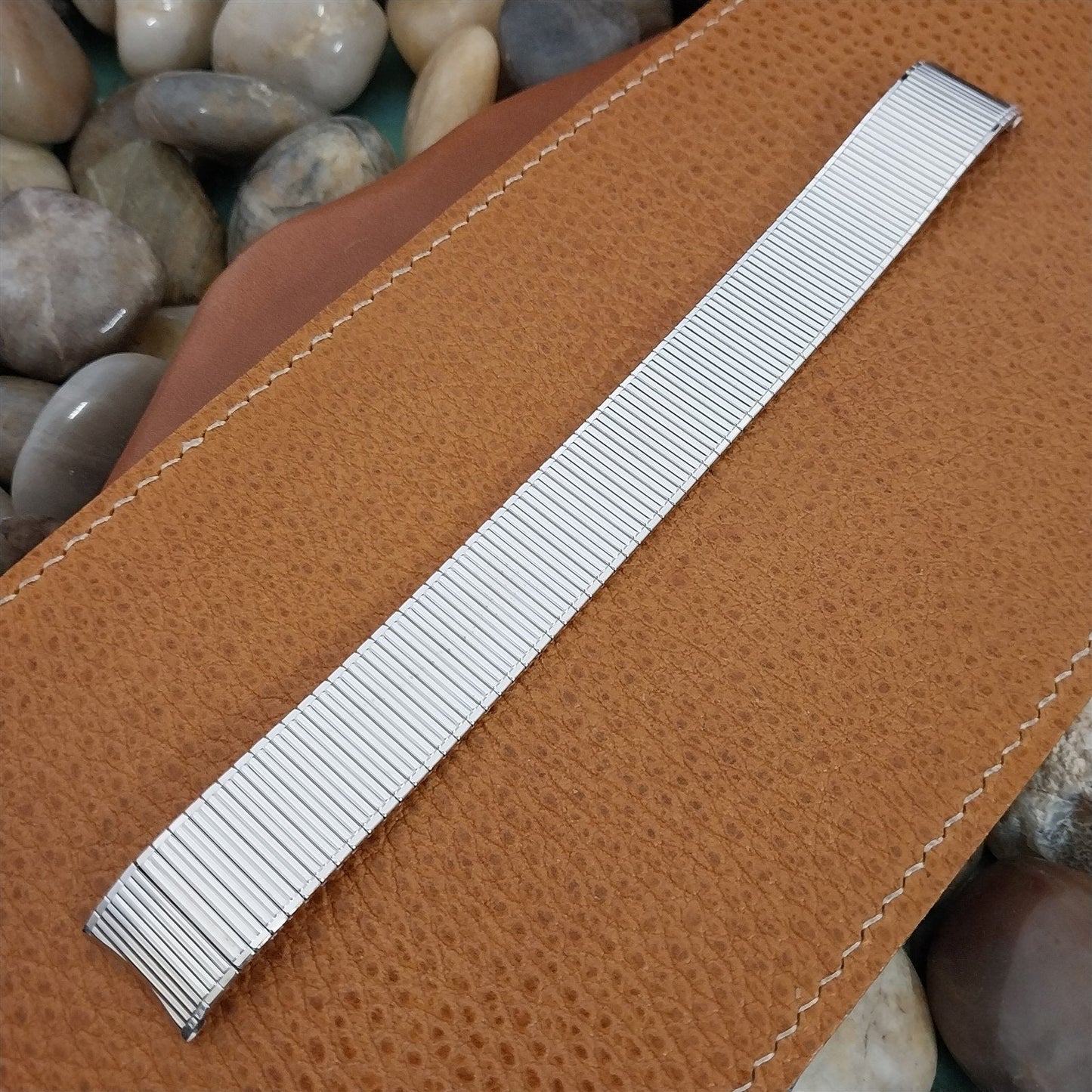 17.2mm 10k White Gold-Filled Long Thinline Speidel 1970s Vintage Watch Band