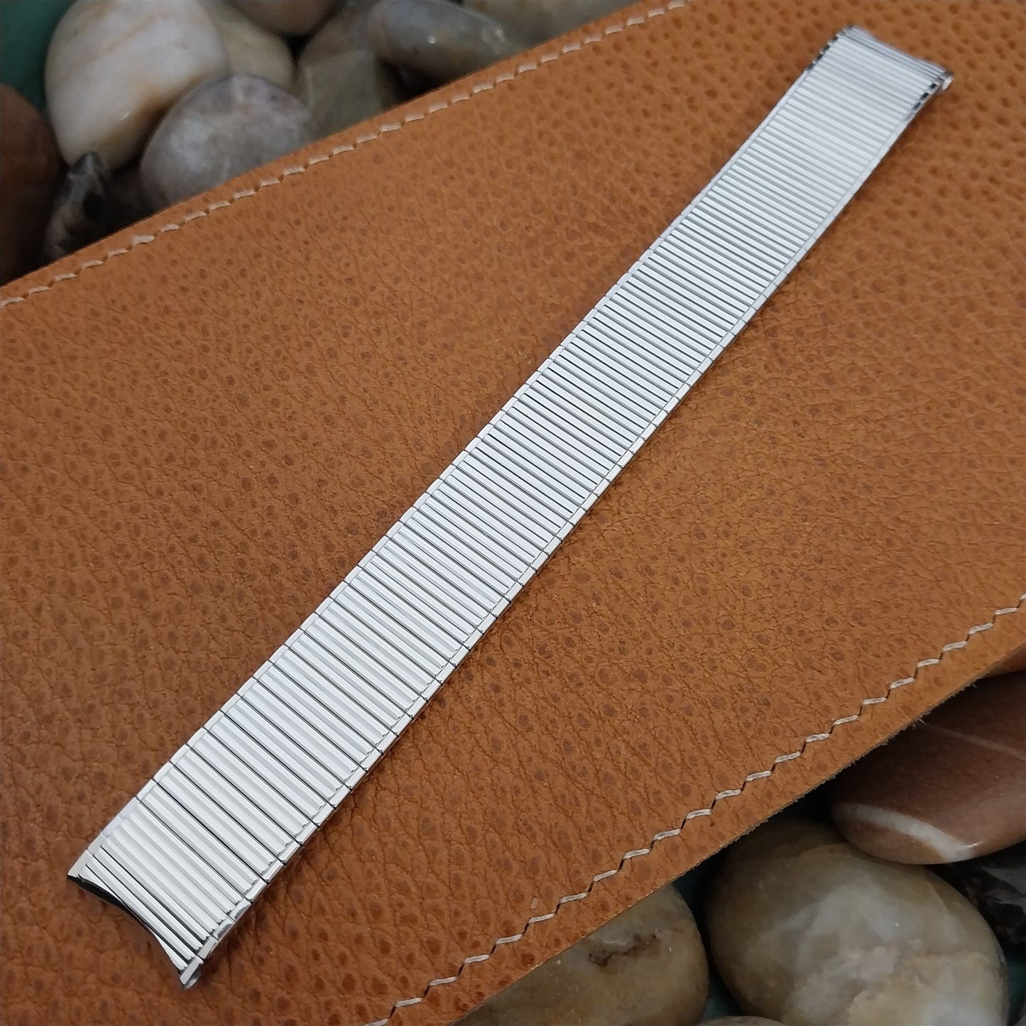 17.2mm 10k White Gold-Filled Long Thinline Speidel 1970s Vintage Watch Band