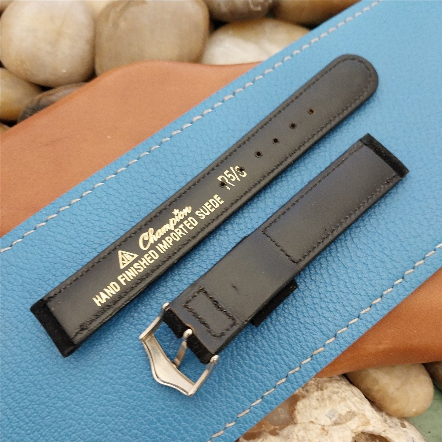 5/8" JB Champion USA Black Imported Suede Unused nos 1960s Vintage Watch Band