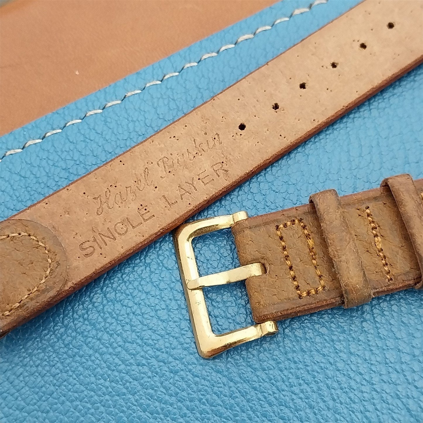 1940s Single Layer Hazel Pigskin 5/8" Classic Vintage Watch Band & Deluxe Buckle