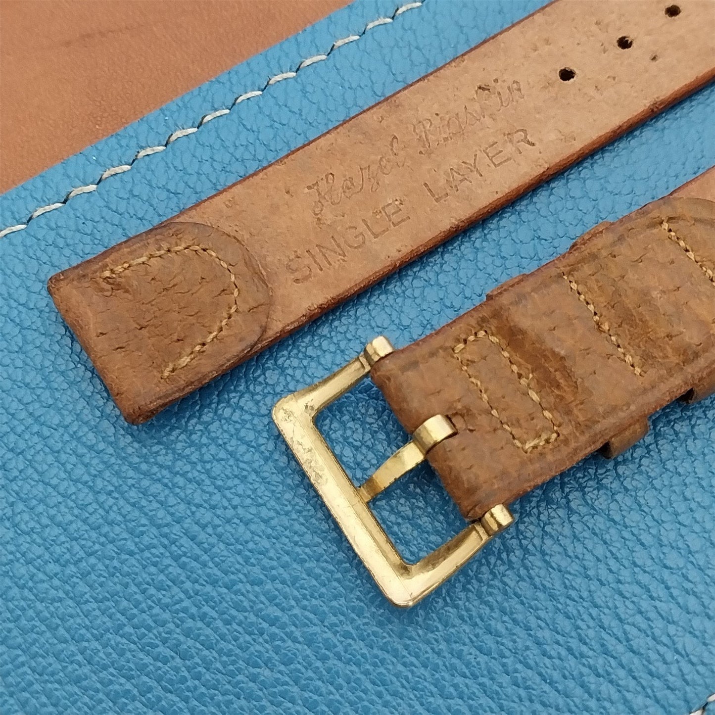 1940s Single Layer Hazel Pigskin 16mm Unused Vintage Watch Band & Deluxe Buckle