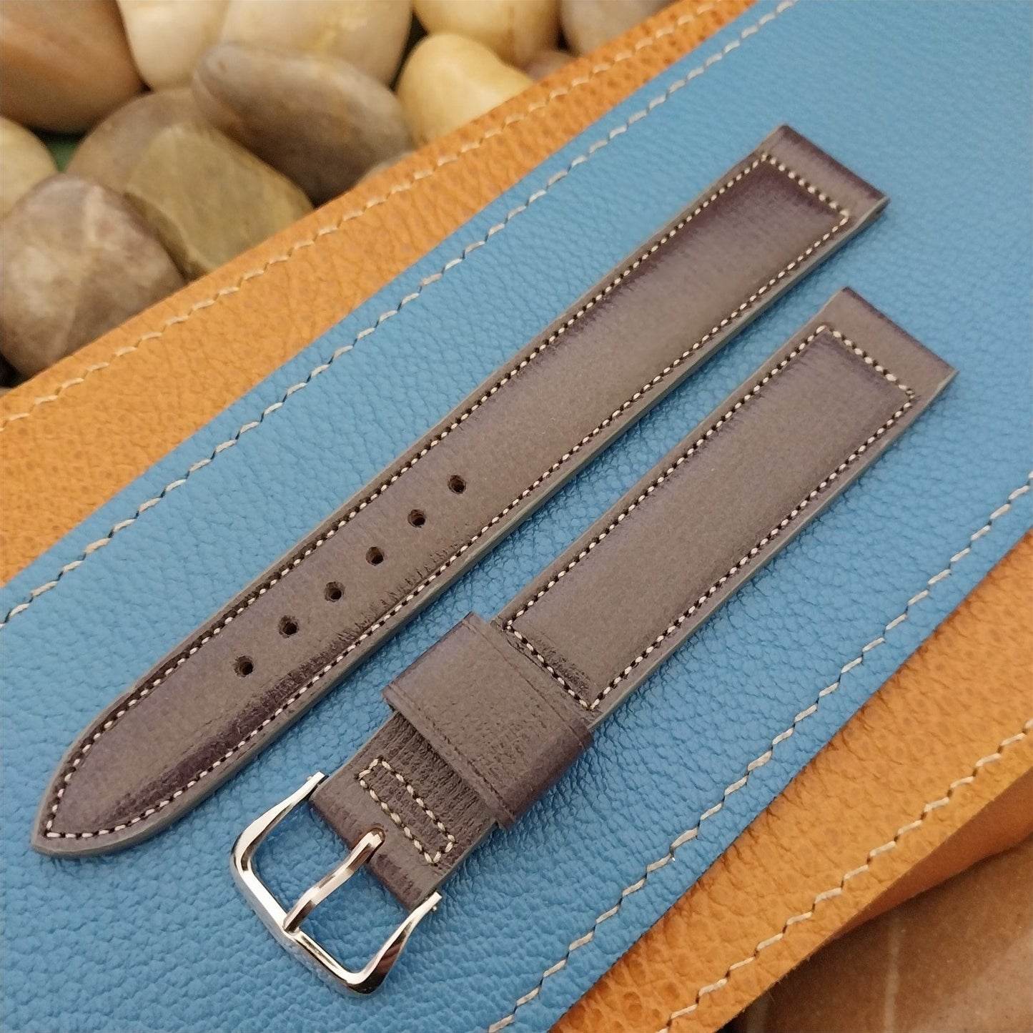 11/16 Kreisler Purple-Gray Saddle Leather Long Unused 1960s Vintage Watch Band