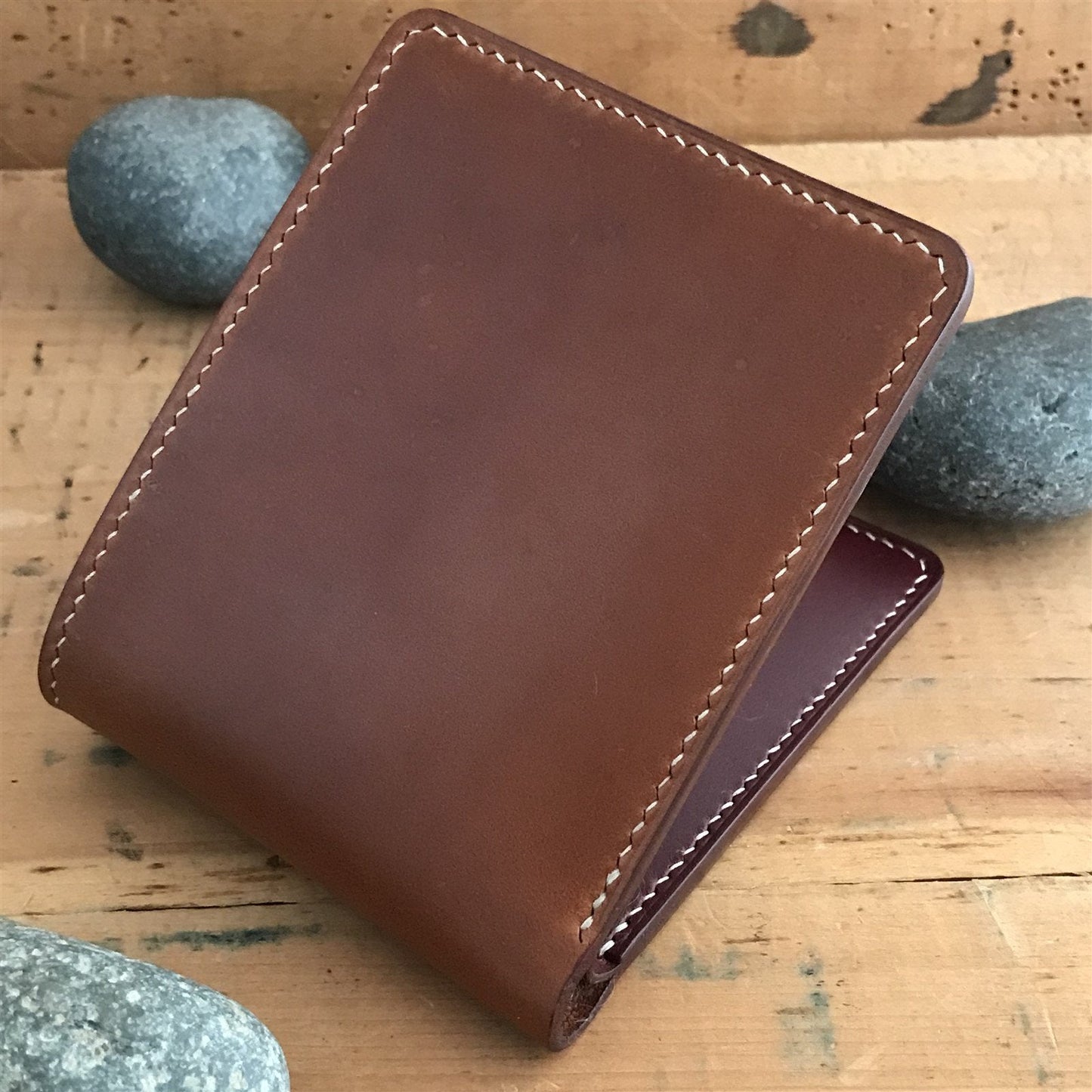 Handmade Saddle Whiskey & Plum Italian Leather Billfold Wallet