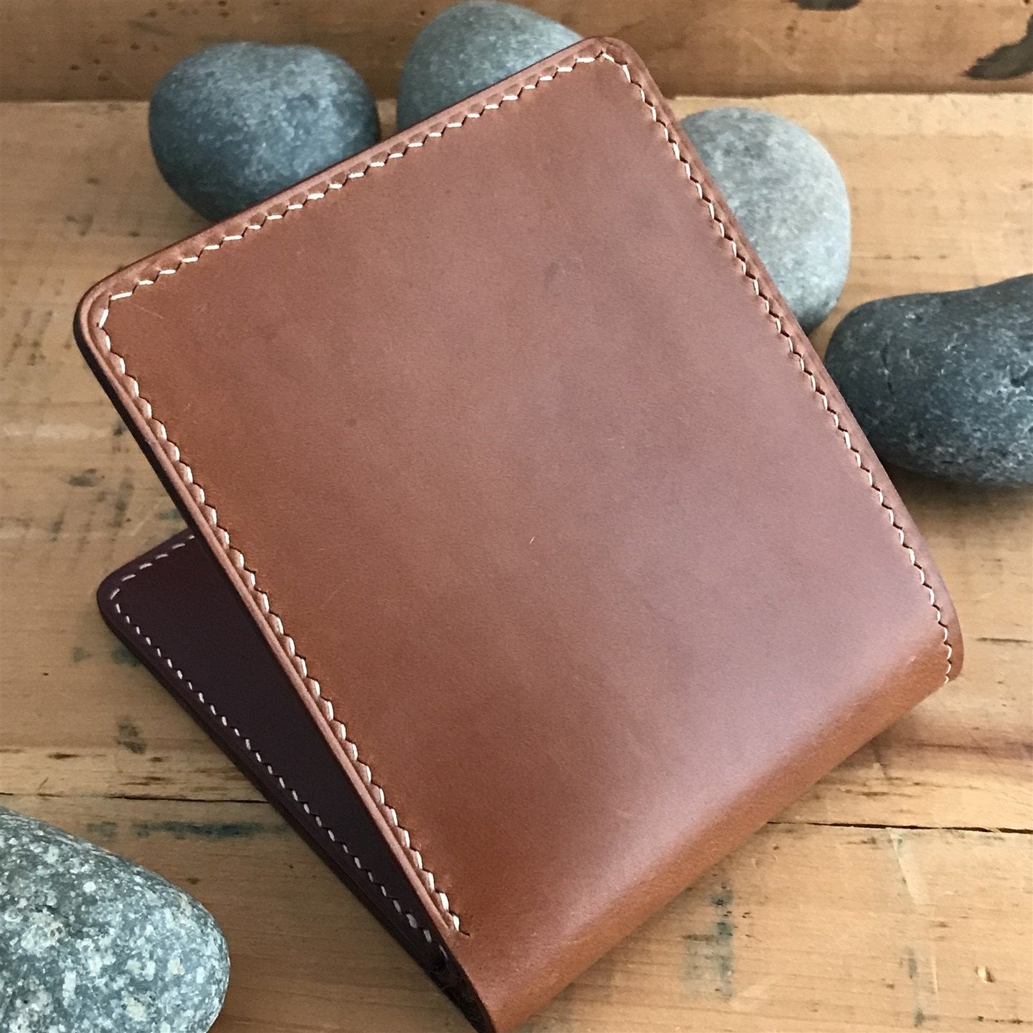 Handmade Saddle Whiskey & Plum Italian Leather Billfold Wallet