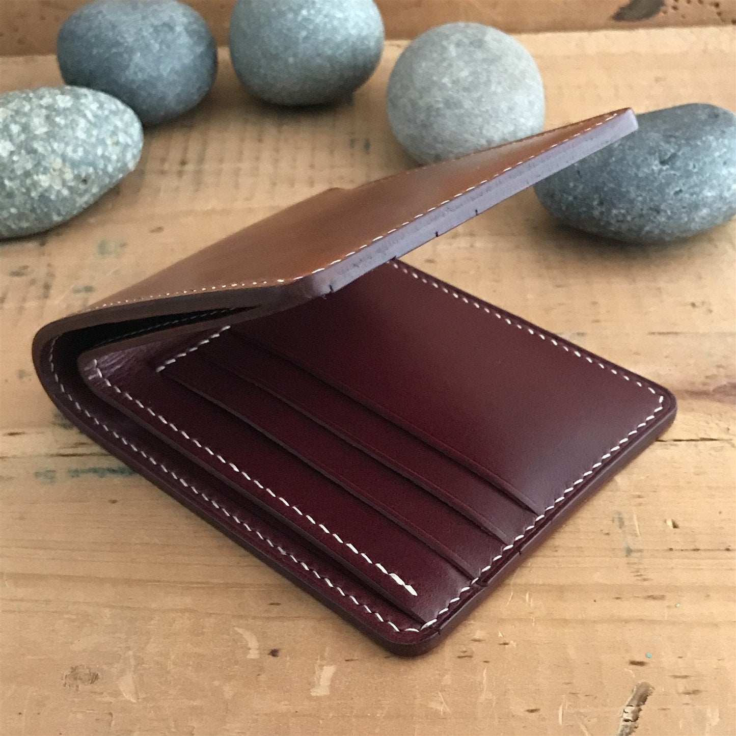 Handmade Saddle Whiskey & Plum Italian Leather Billfold Wallet